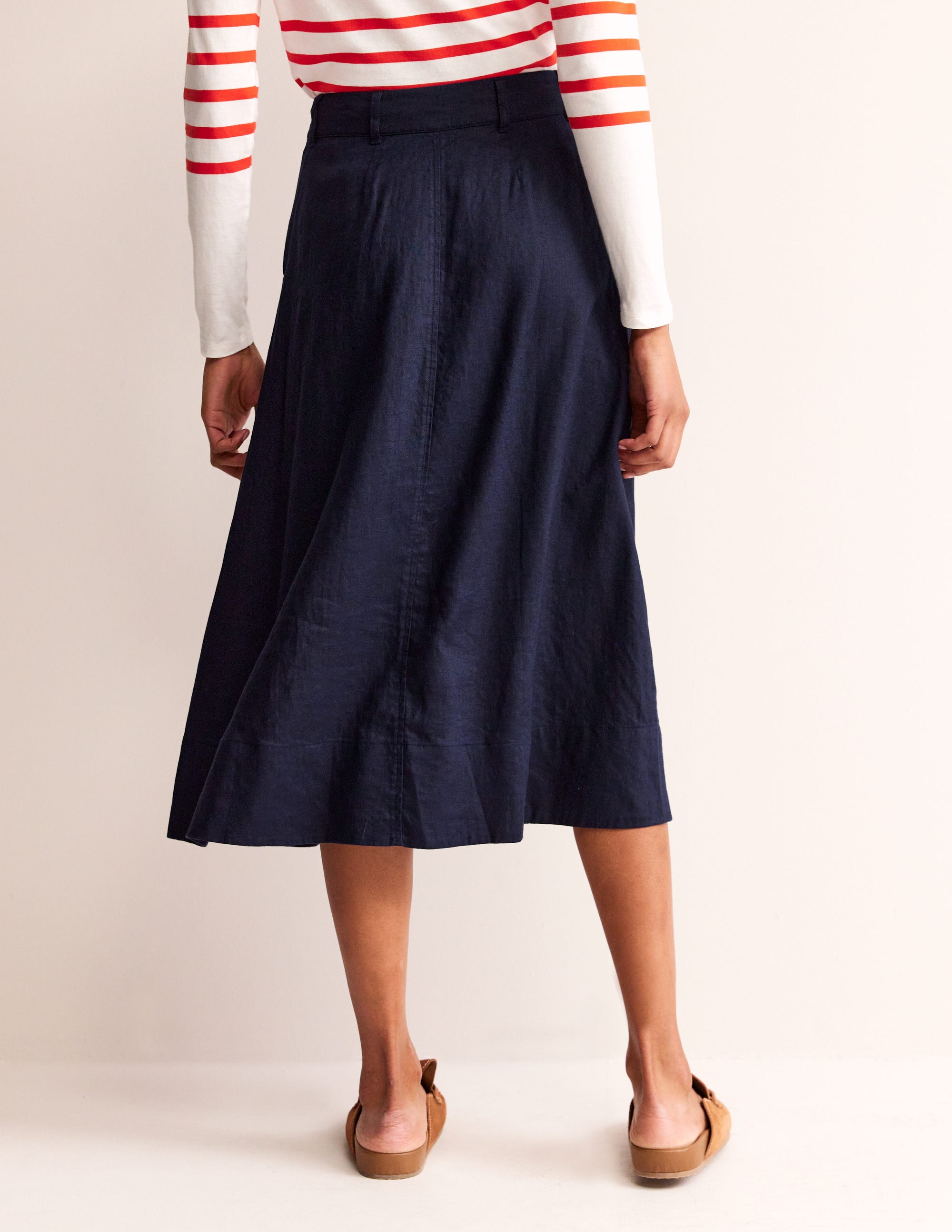 Petra Linen Midi Skirt-Navy - Image 4