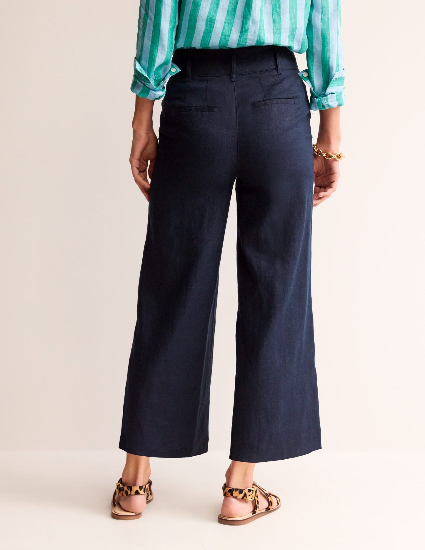 Westbourne Cropped Linen Pants-Navy