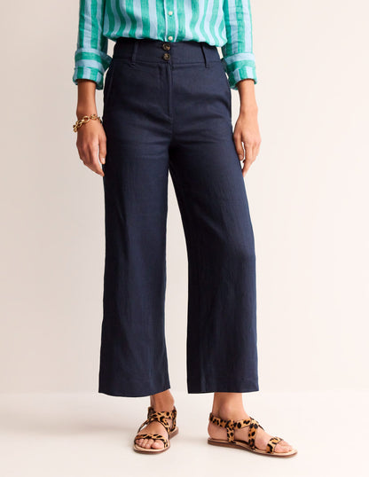 Westbourne Cropped Linen Pants-Navy