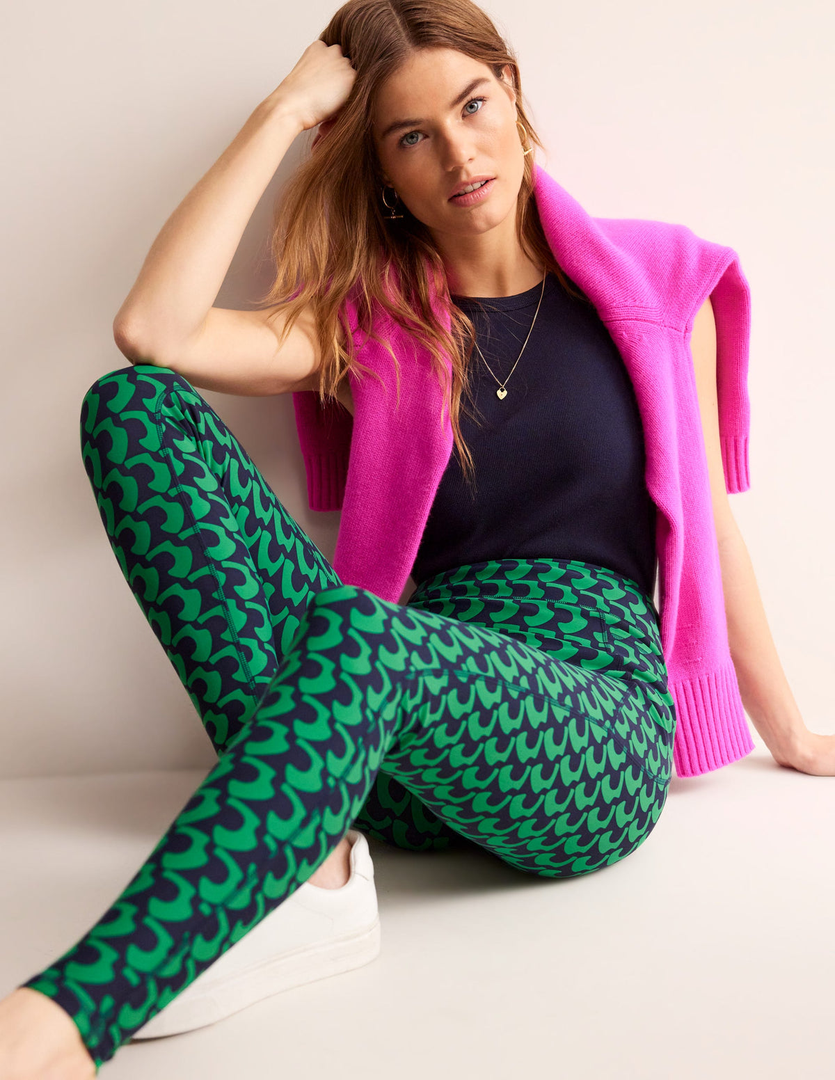 High Waist Pocket Leggings-Green Tambourine, Arc Geo-1