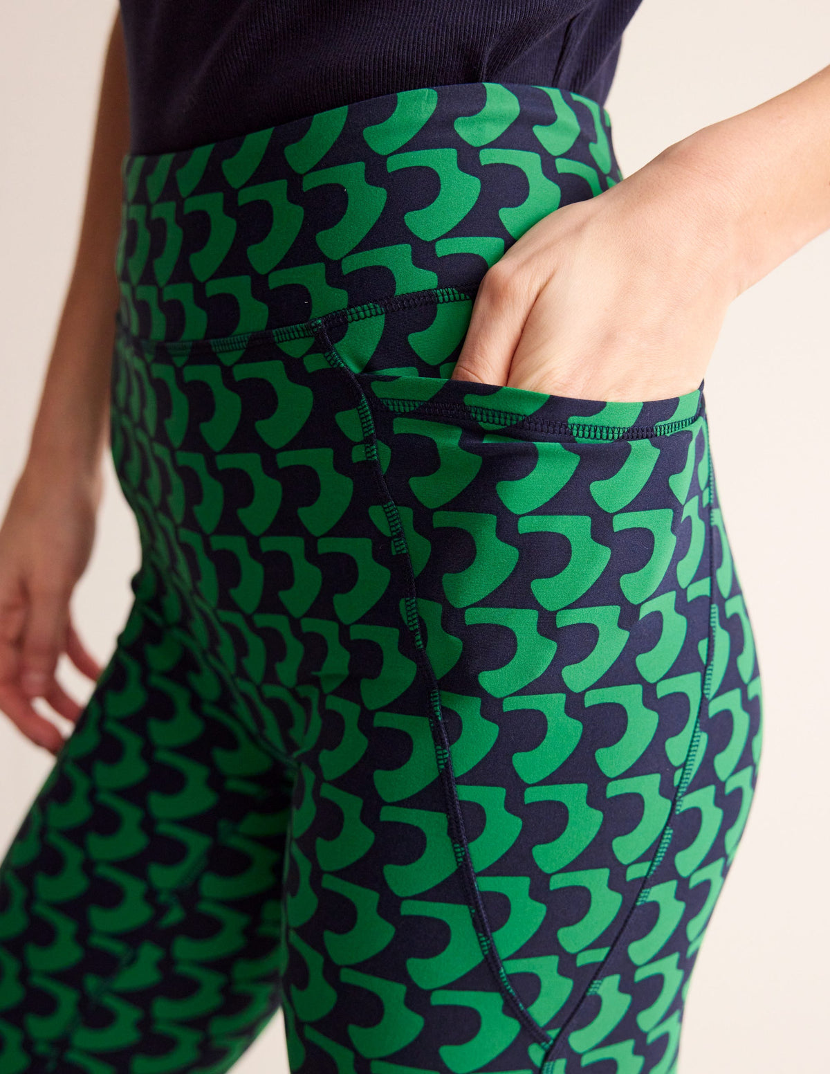 High Waist Pocket Leggings-Green Tambourine, Arc Geo-2