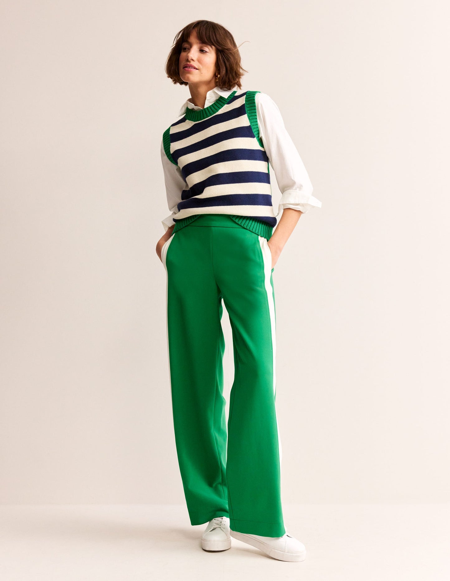 Side Stripe Pull-on Pants-Green Tambourine