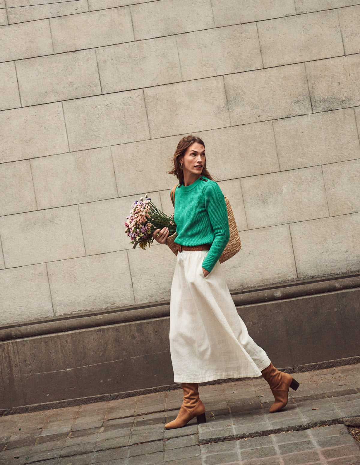 Florence Linen Midi Skirt-Ecru - Image 5
