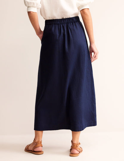 Florence Linen Midi Skirt-Navy