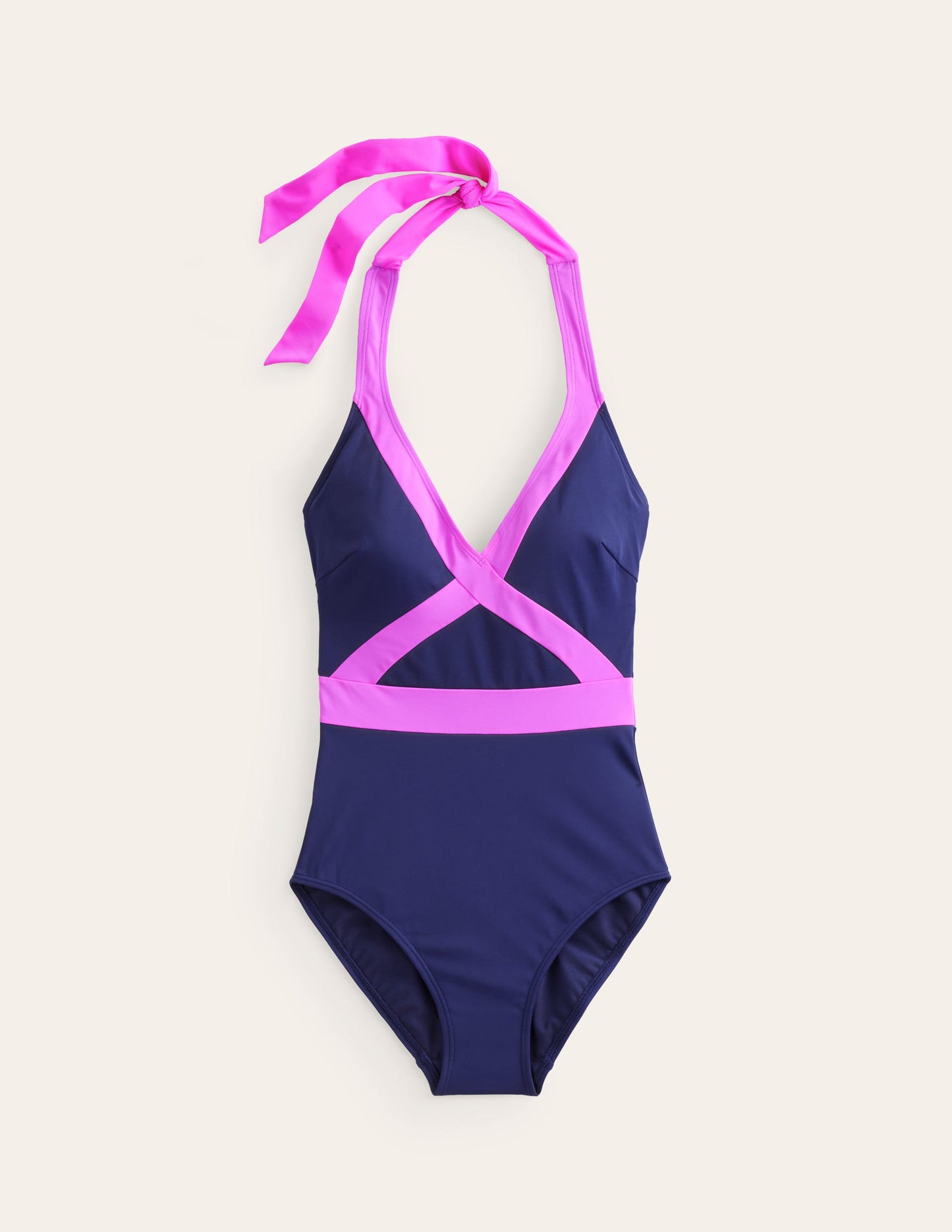 Kefalonia Halterneck Swimsuit-Navy/ Amazing Pink Colourblock