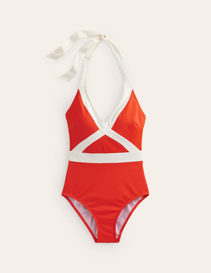 Kefalonia Halterneck Swimsuit-Fiesta/ Ivory Colourblock