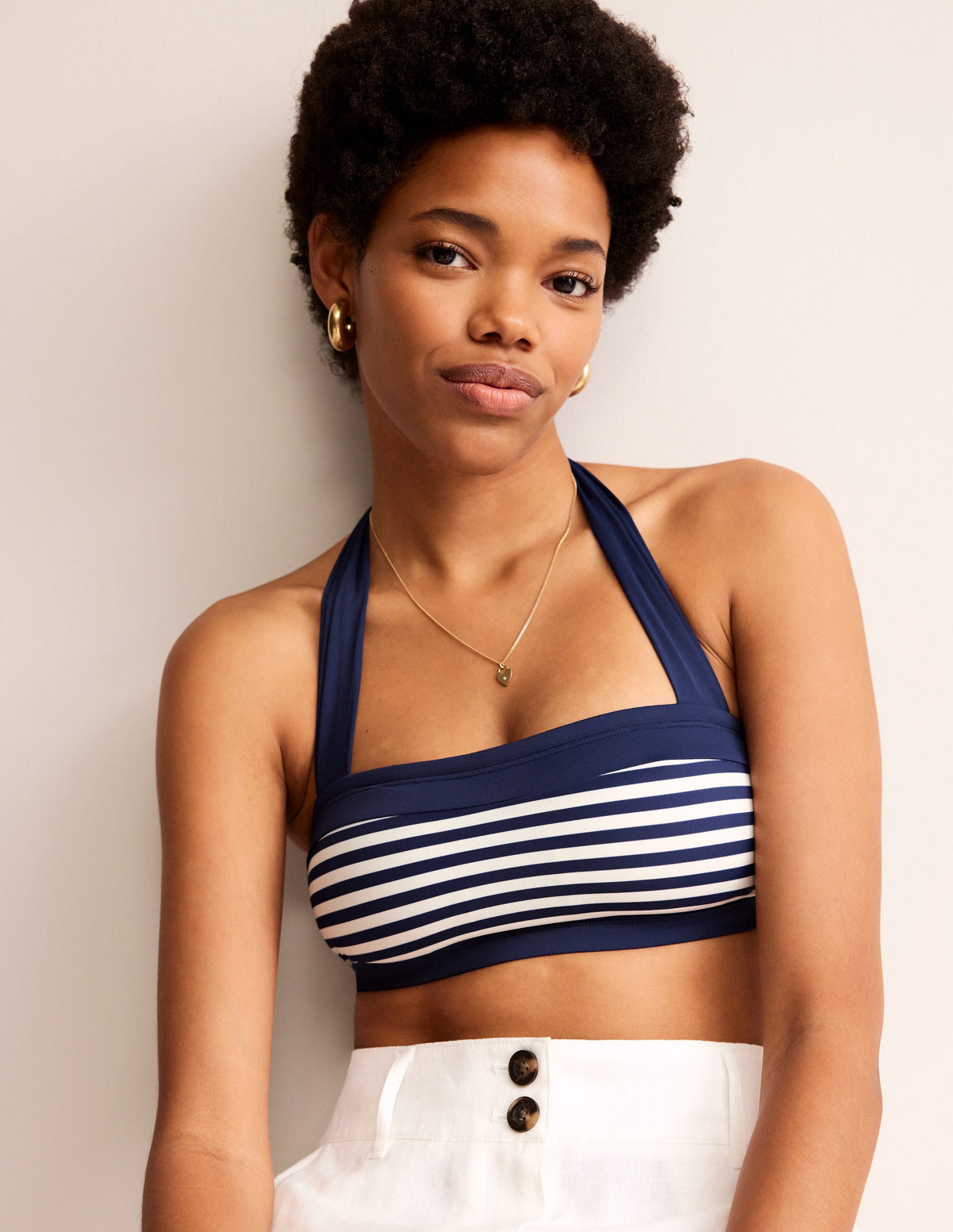 Santorini Bikini Top-French Navy, Ivory Stripe - Image 1