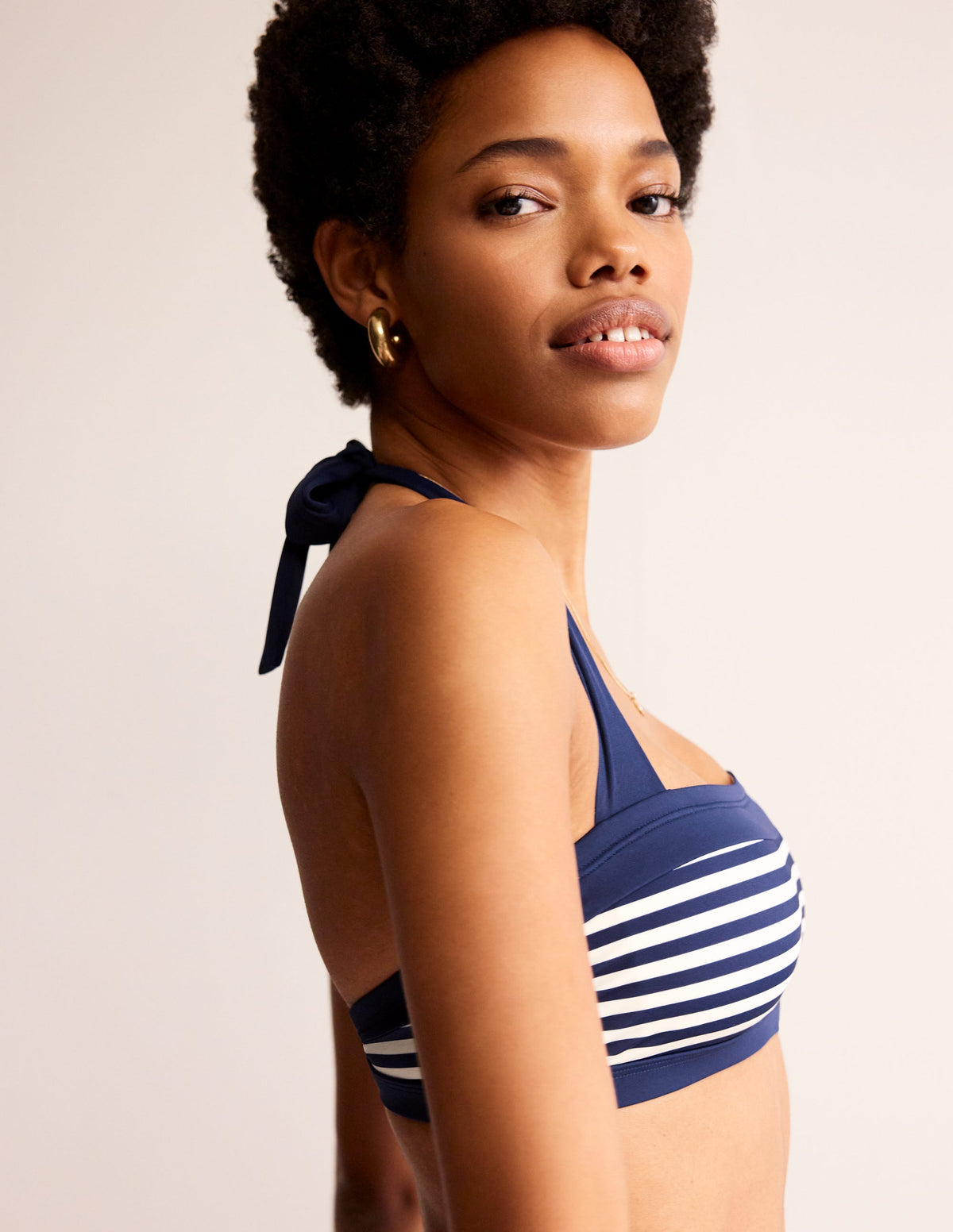 Santorini Bikini Top-French Navy, Ivory Stripe - Image 2