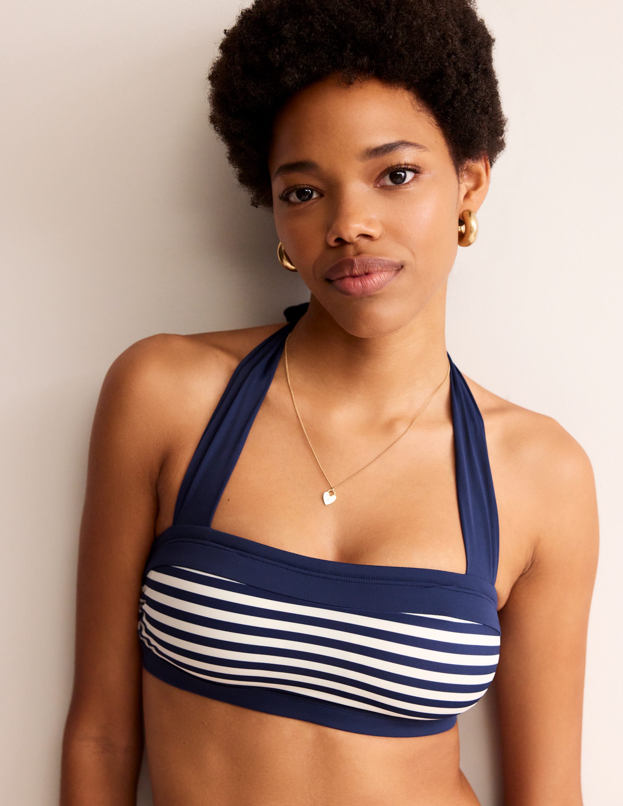 Santorini Bikini Top-French Navy, Ivory Stripe - Image 4