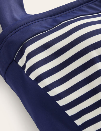 Santorini Tankini Top-French Navy, Ivory Stripe-6