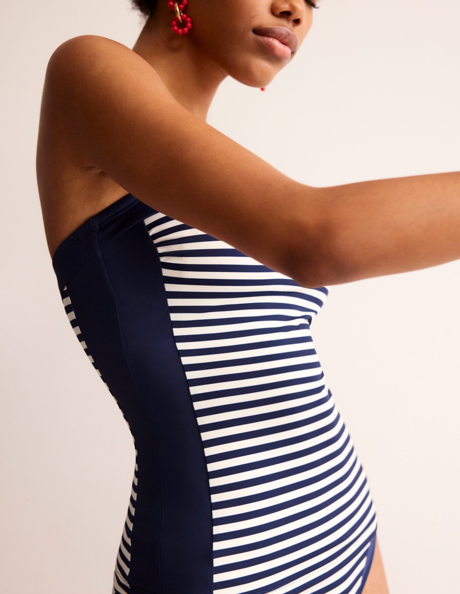 Santorini Tankini Top-French Navy, Ivory Stripe-4