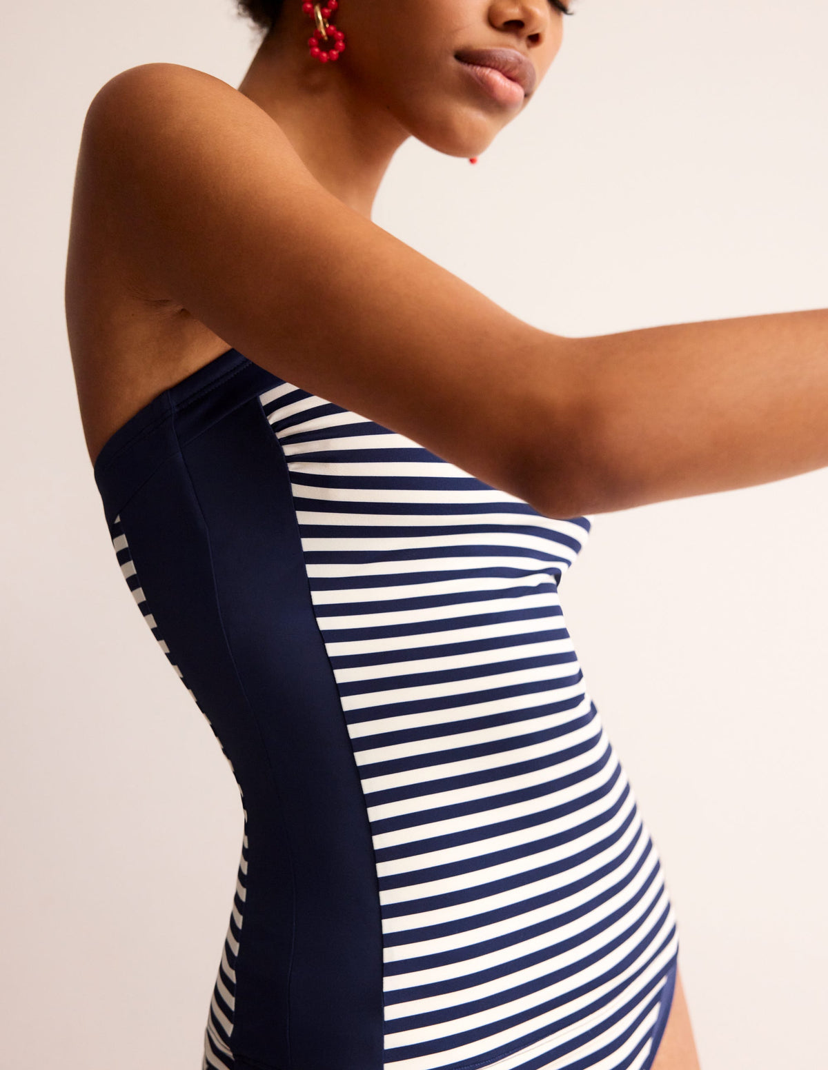 Santorini Tankini Top-French Navy, Ivory Stripe - Image 4