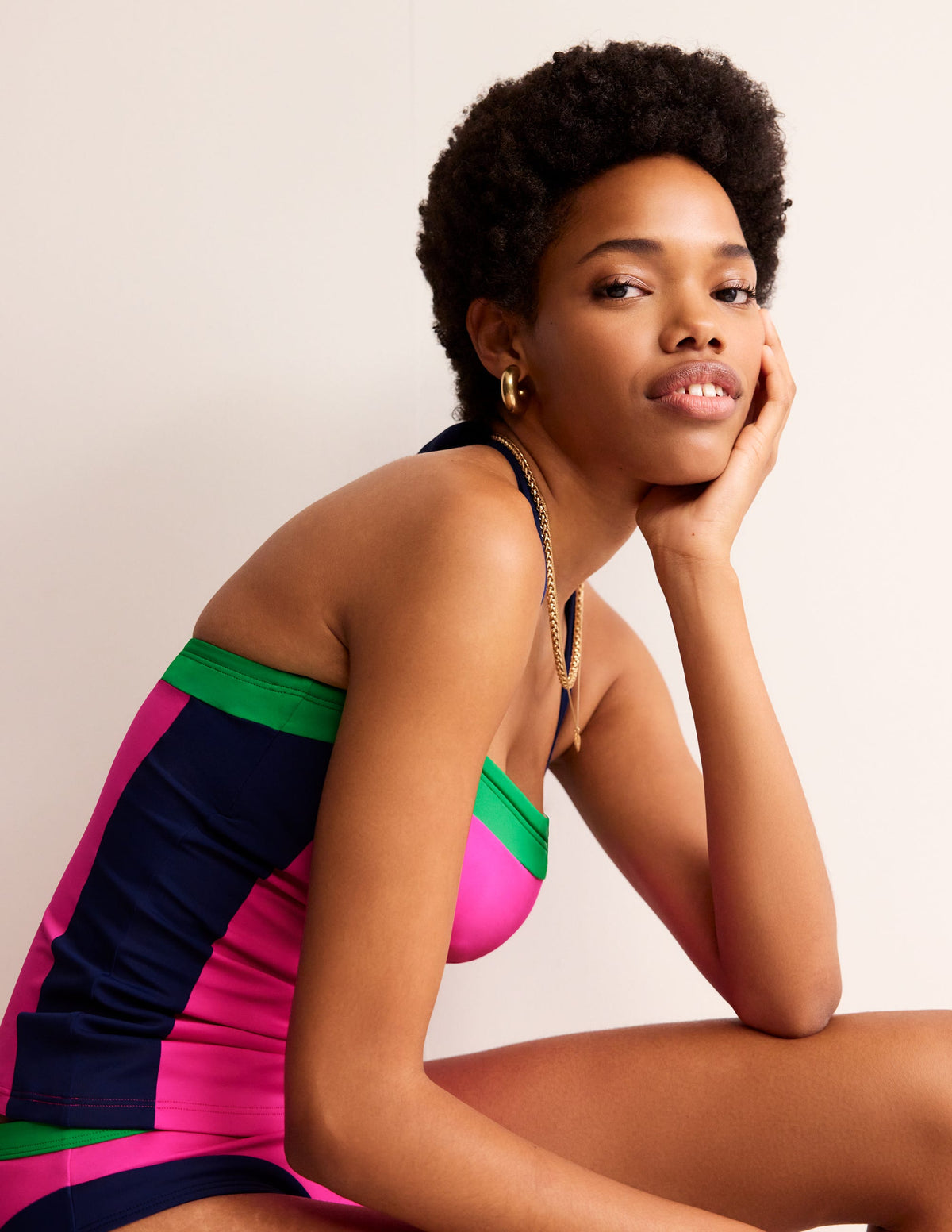 Santorini Tankini Top-Super Pink colourblock - Image 1