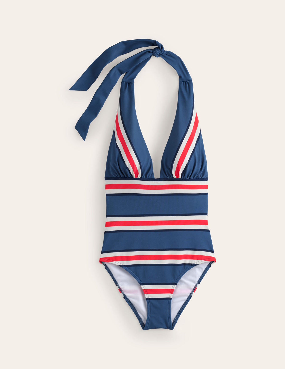 Merano Deep V-neck Swimsuit-Blue Jay, Poppy Red Stripe - Image 6