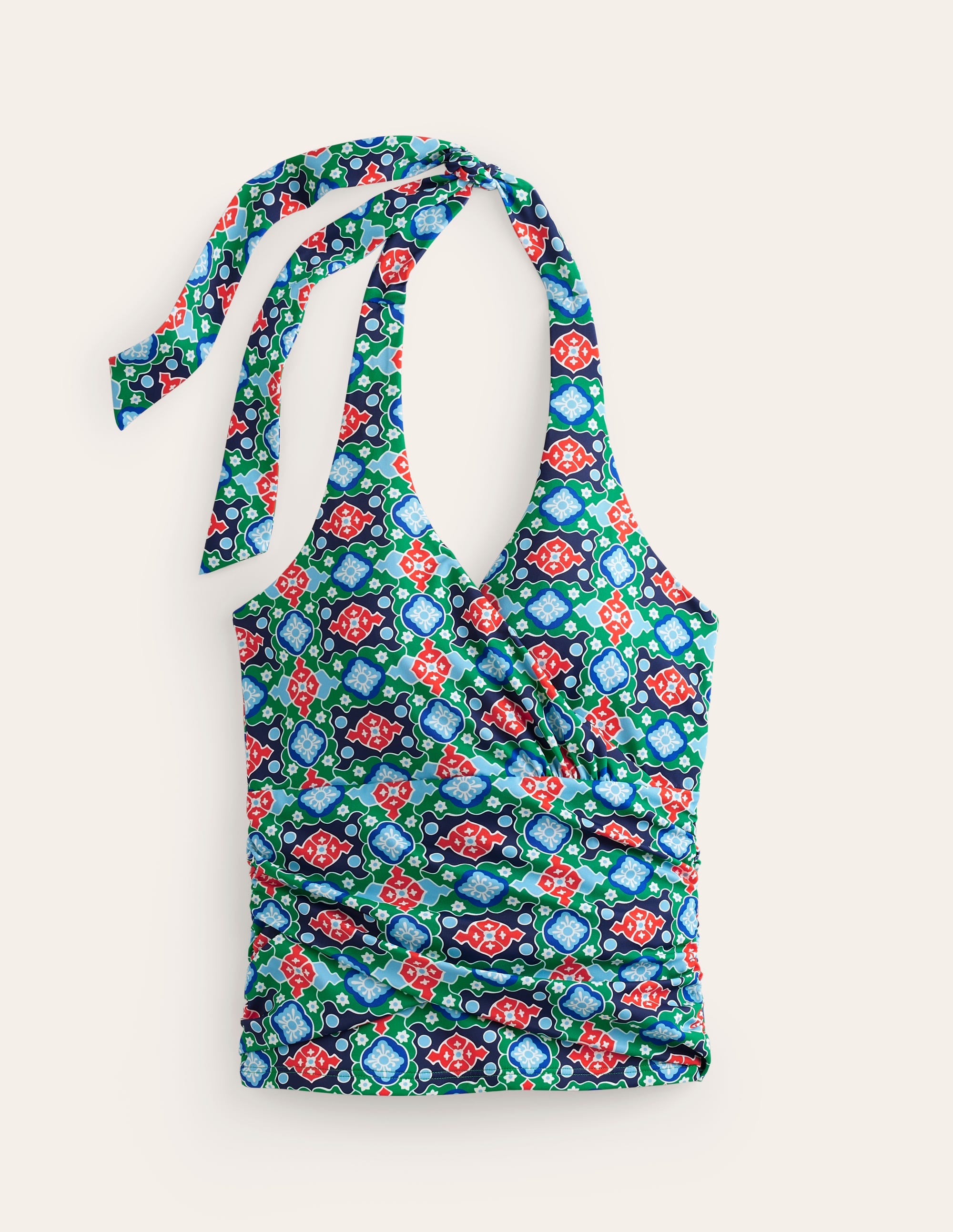 Levanzo Halter Tankini Top-Green Tambourine, Coastal Tile - Image 5