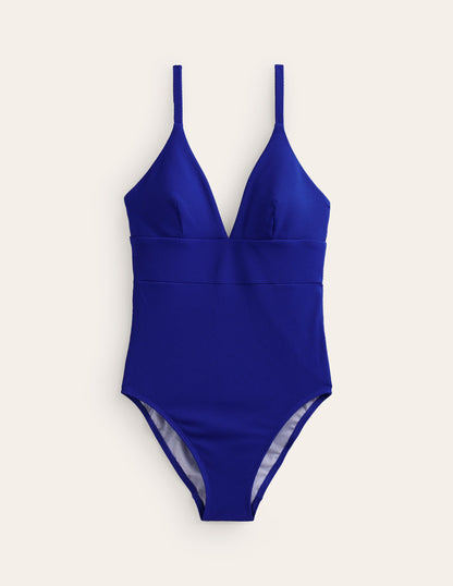 Arezzo V-neck Panel Swimsuit-Surf The Web Blue Texture