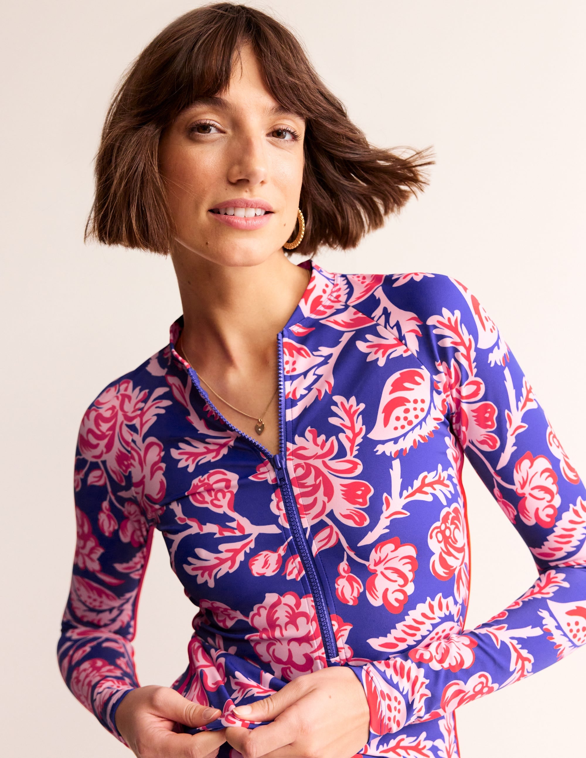 Piped Raglan Rash Guard-Surf The Web Blue, Rose Blush - Image 1