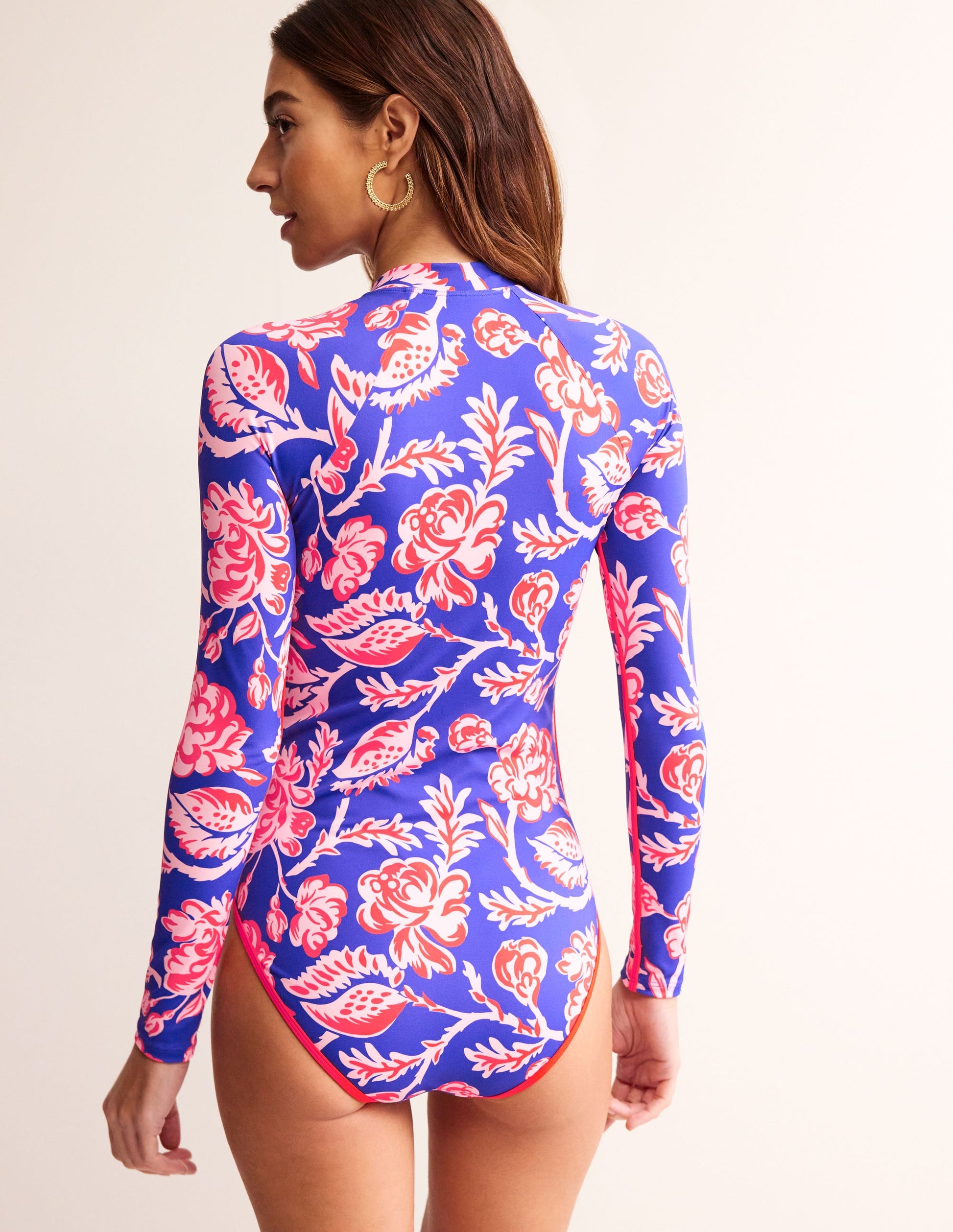Piped Raglan Sleeve Swimsuit-Surf The Web Blue, Rose Blush-3