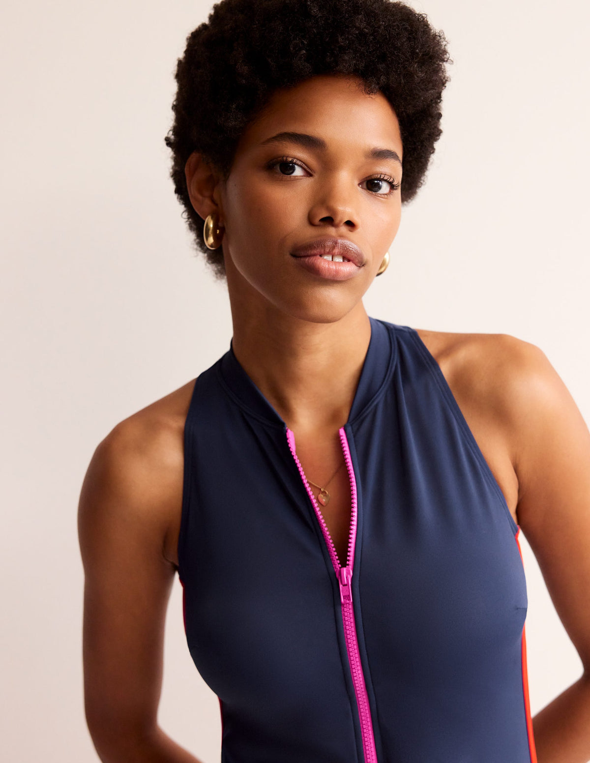 Piped Sporty Swimsuit-Navy/ Super Pink Colourblock-1