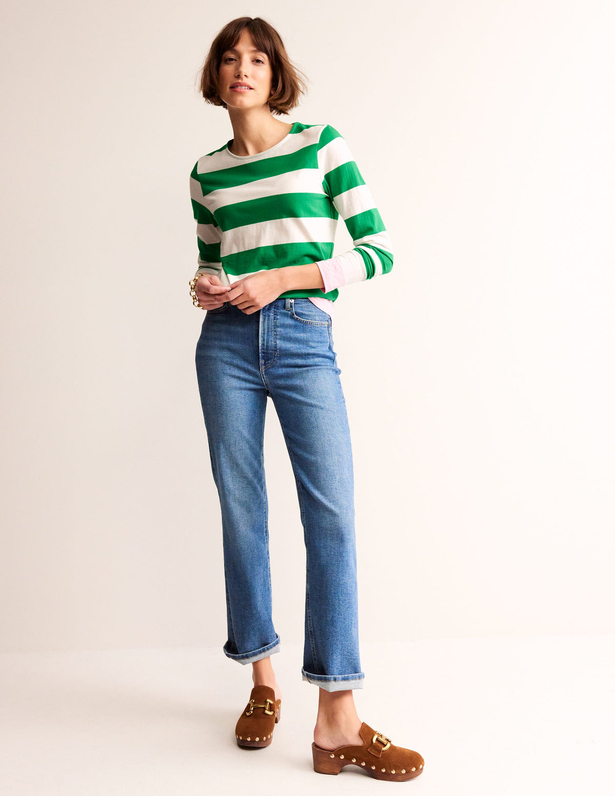 Bea Long Sleeve Breton-Green Ivory, Pink - Image 4