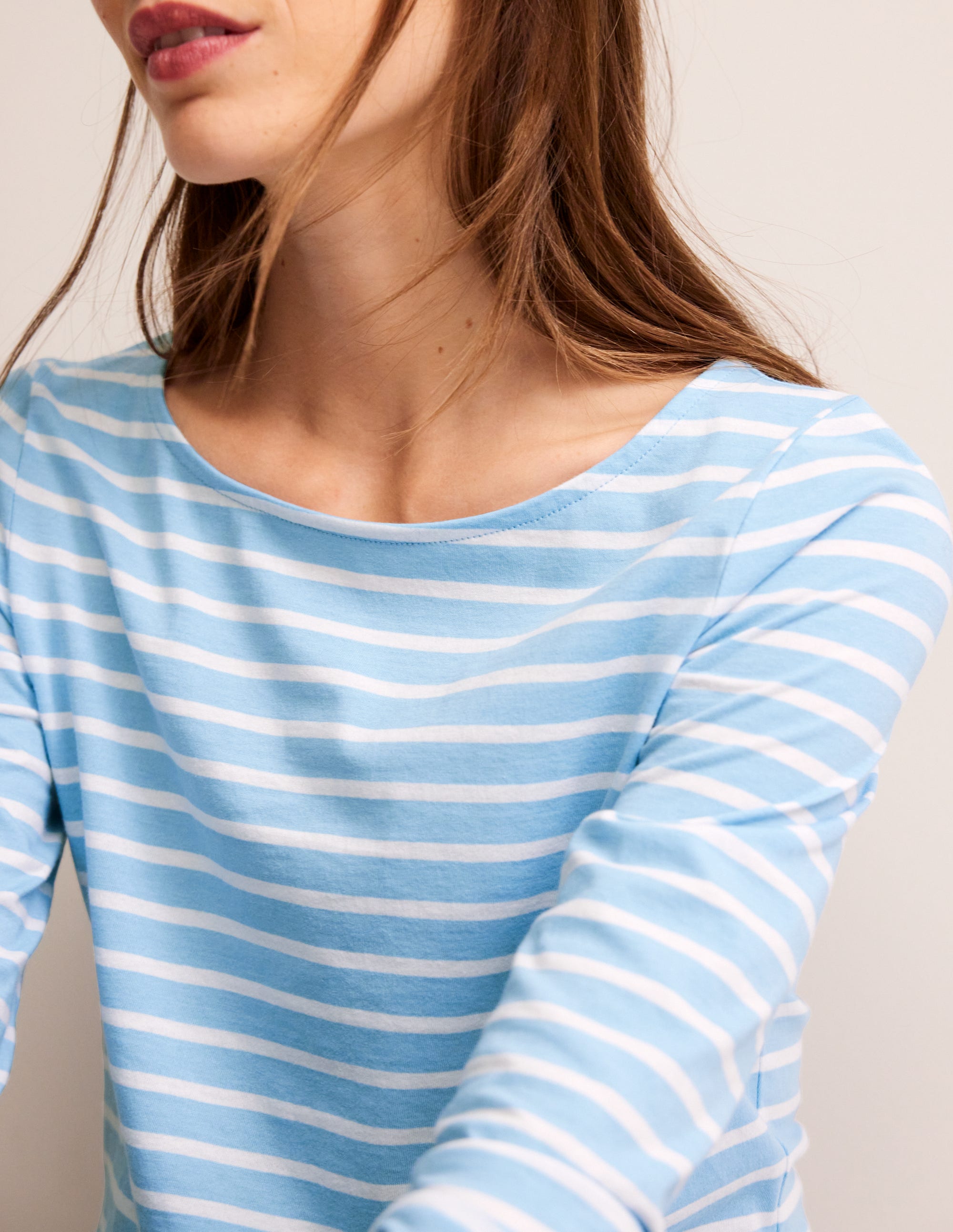 Ella Long Sleeve Breton-Air Blue, Ivory Stripe - Image 2