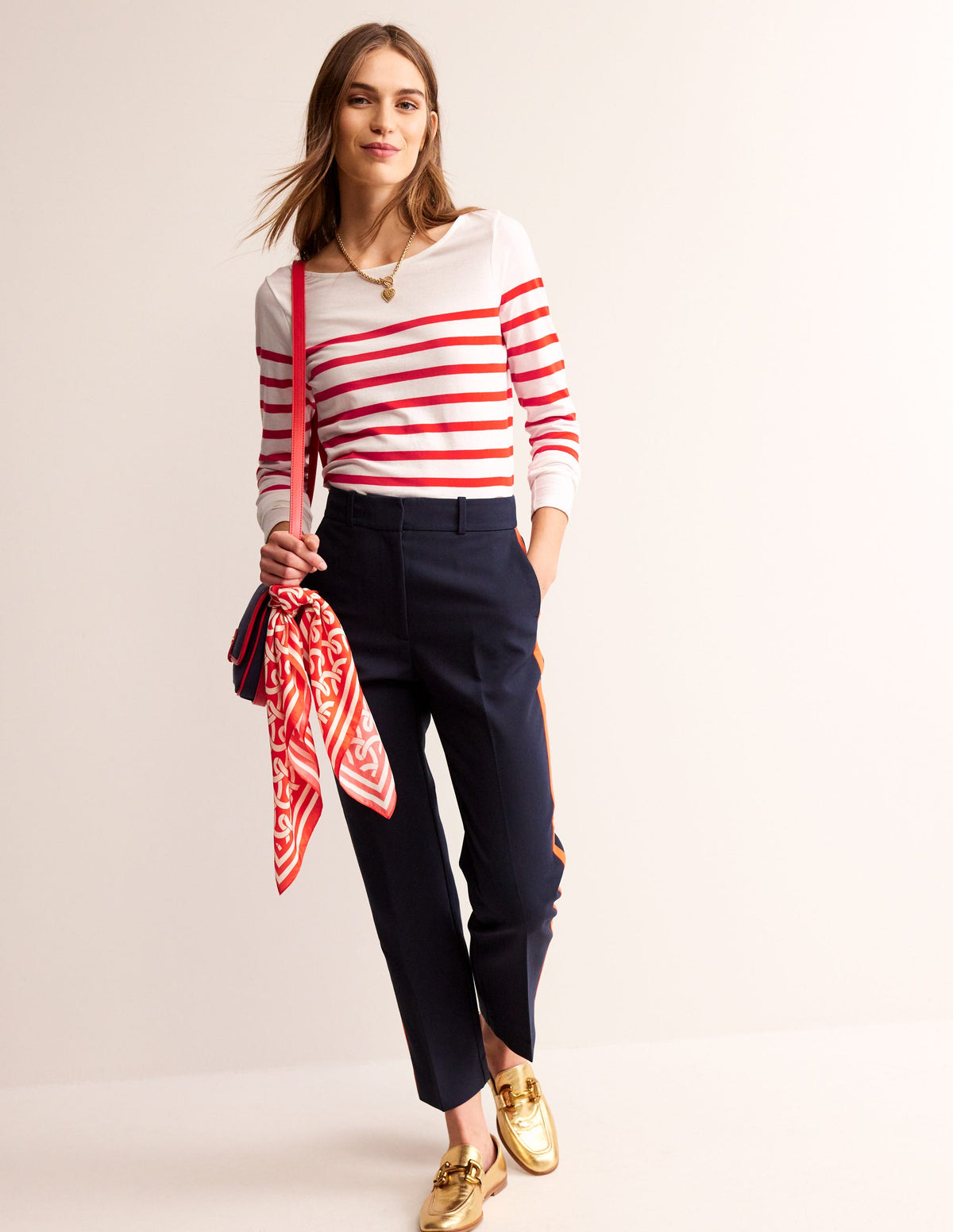 Ella Long Sleeve Breton-Ivory, Flame scarlett - Image 2