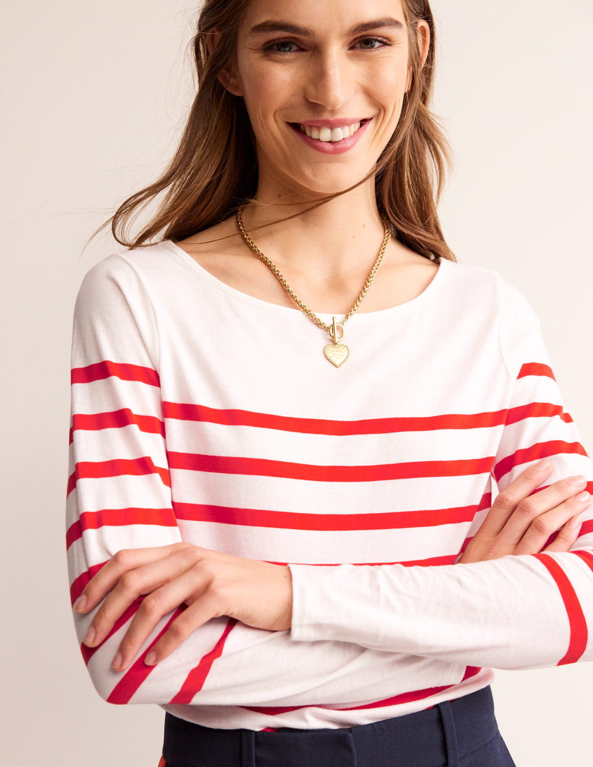 Ella Long Sleeve Breton-Ivory, Flame scarlett - Image 4