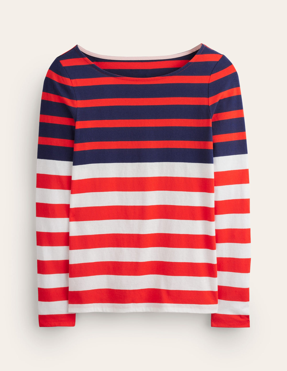 Ella Long Sleeve Breton-Ivory, Navy Red-5