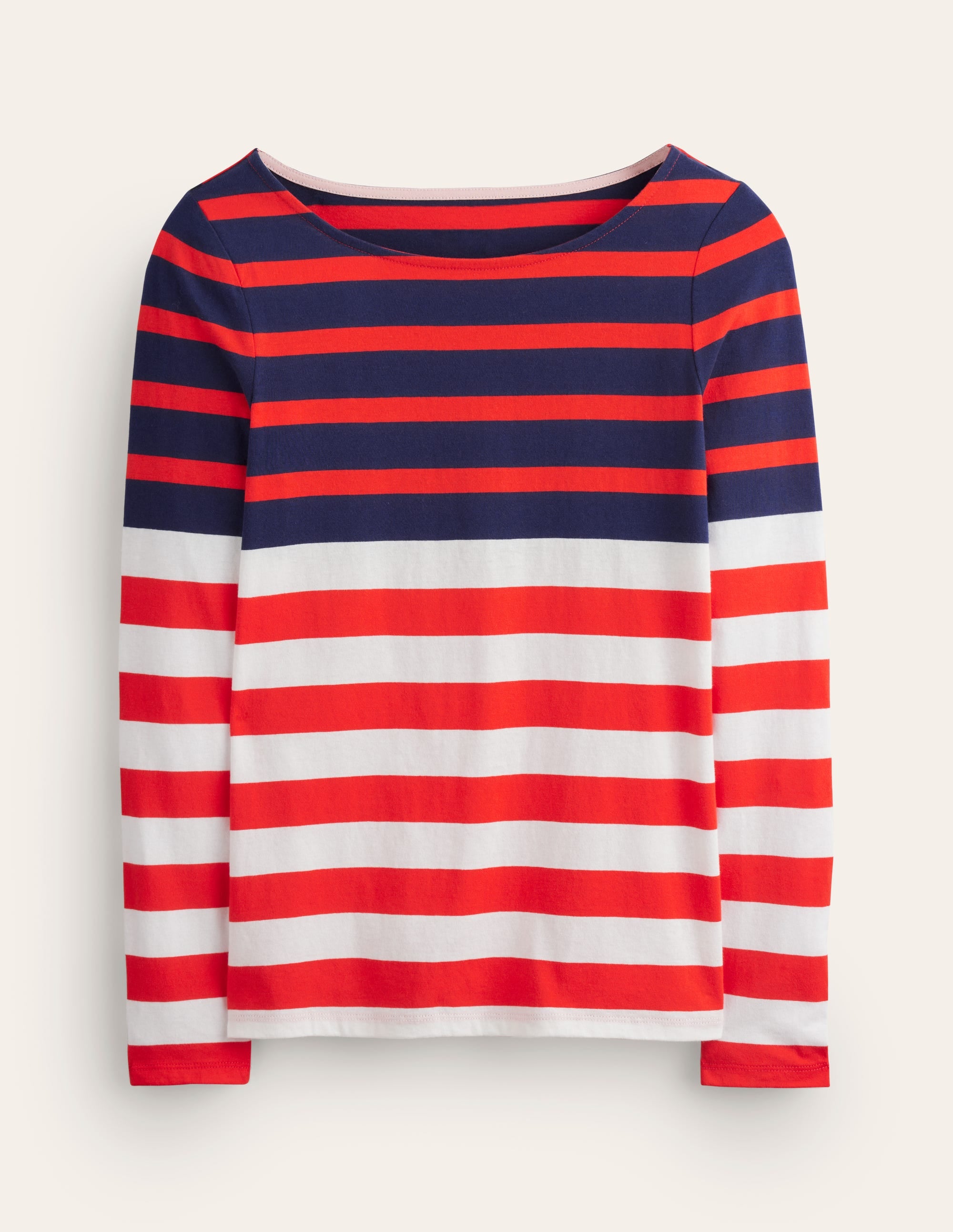 Ella Long Sleeve Breton-Ivory, Navy Red - Image 5