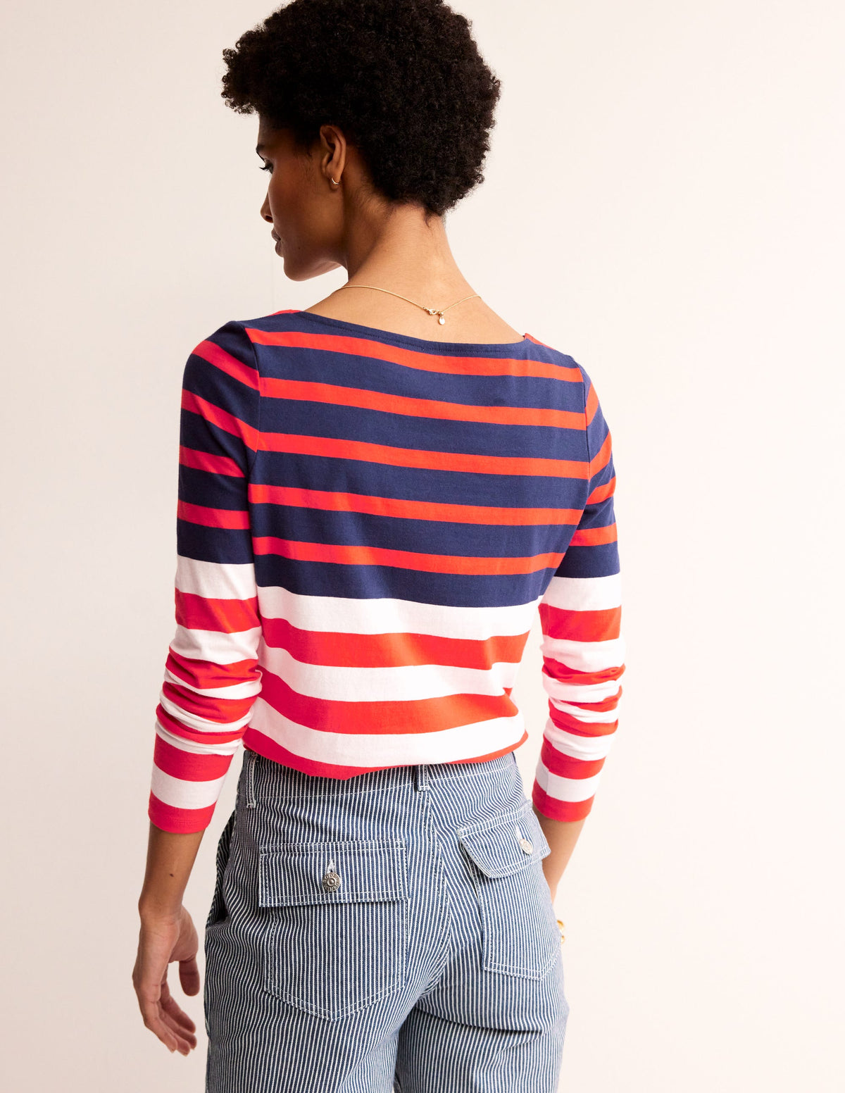 Ella Long Sleeve Breton-Ivory, Navy Red - Image 3