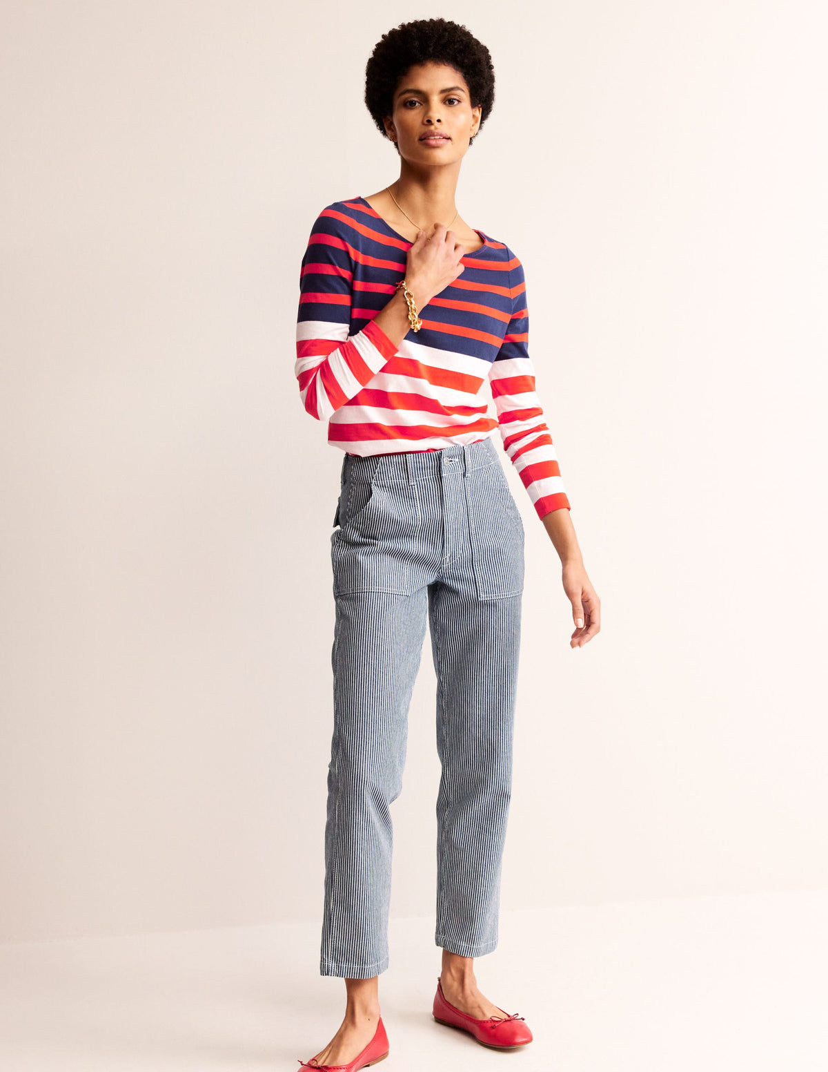 Ella Long Sleeve Breton-Ivory, Navy Red-4