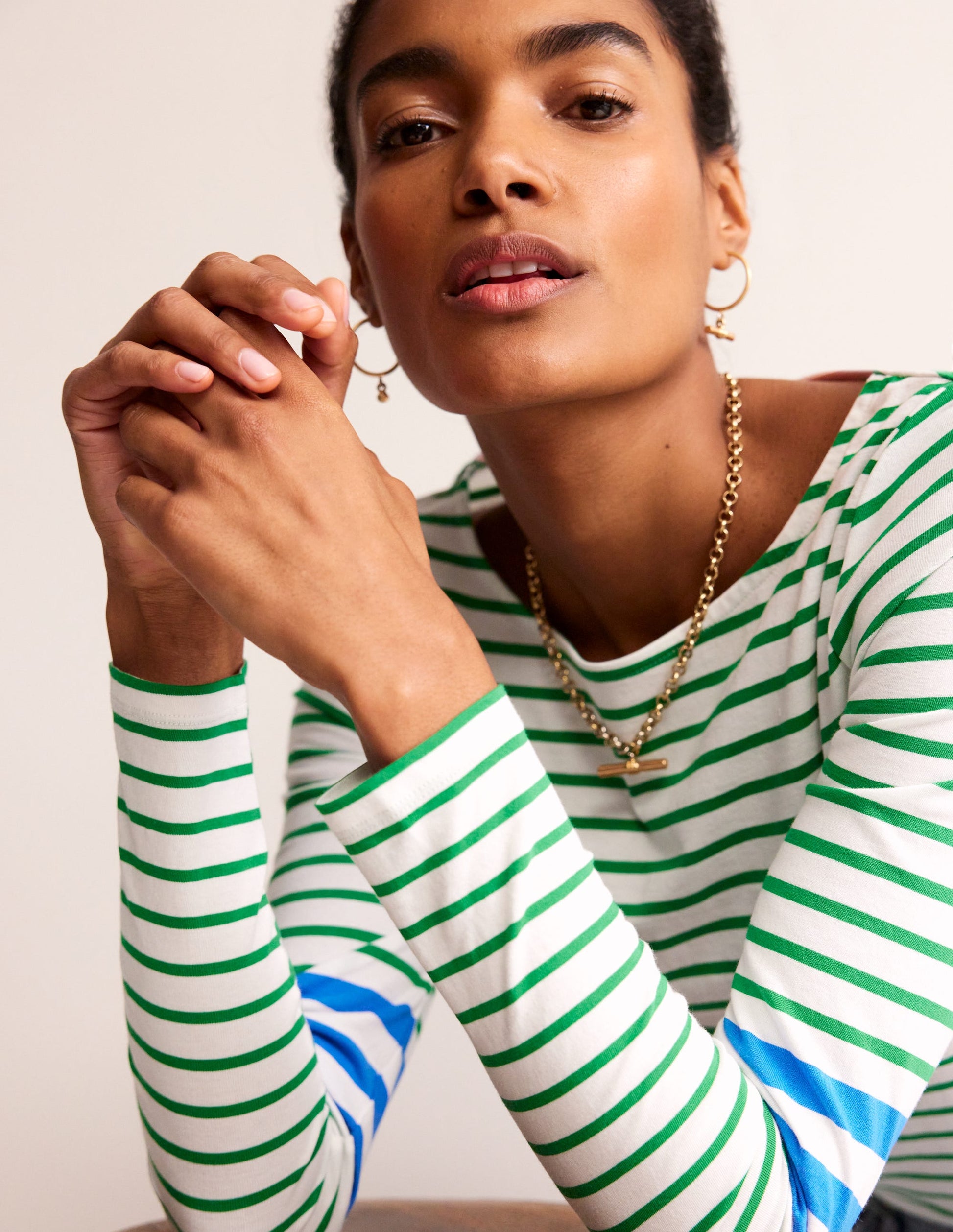 Ella Long Sleeve Breton-Green, Blue Stripe-1