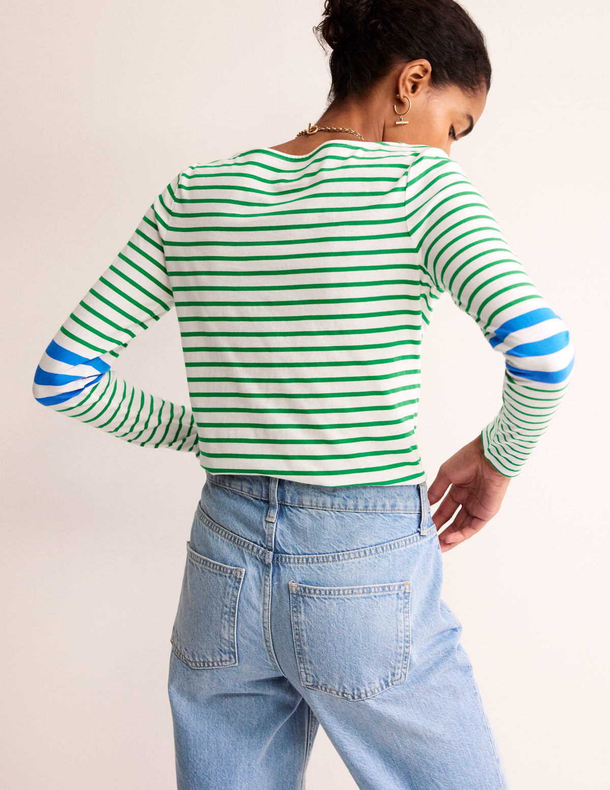 Ella Long Sleeve Breton-Green, Blue Stripe - Image 3