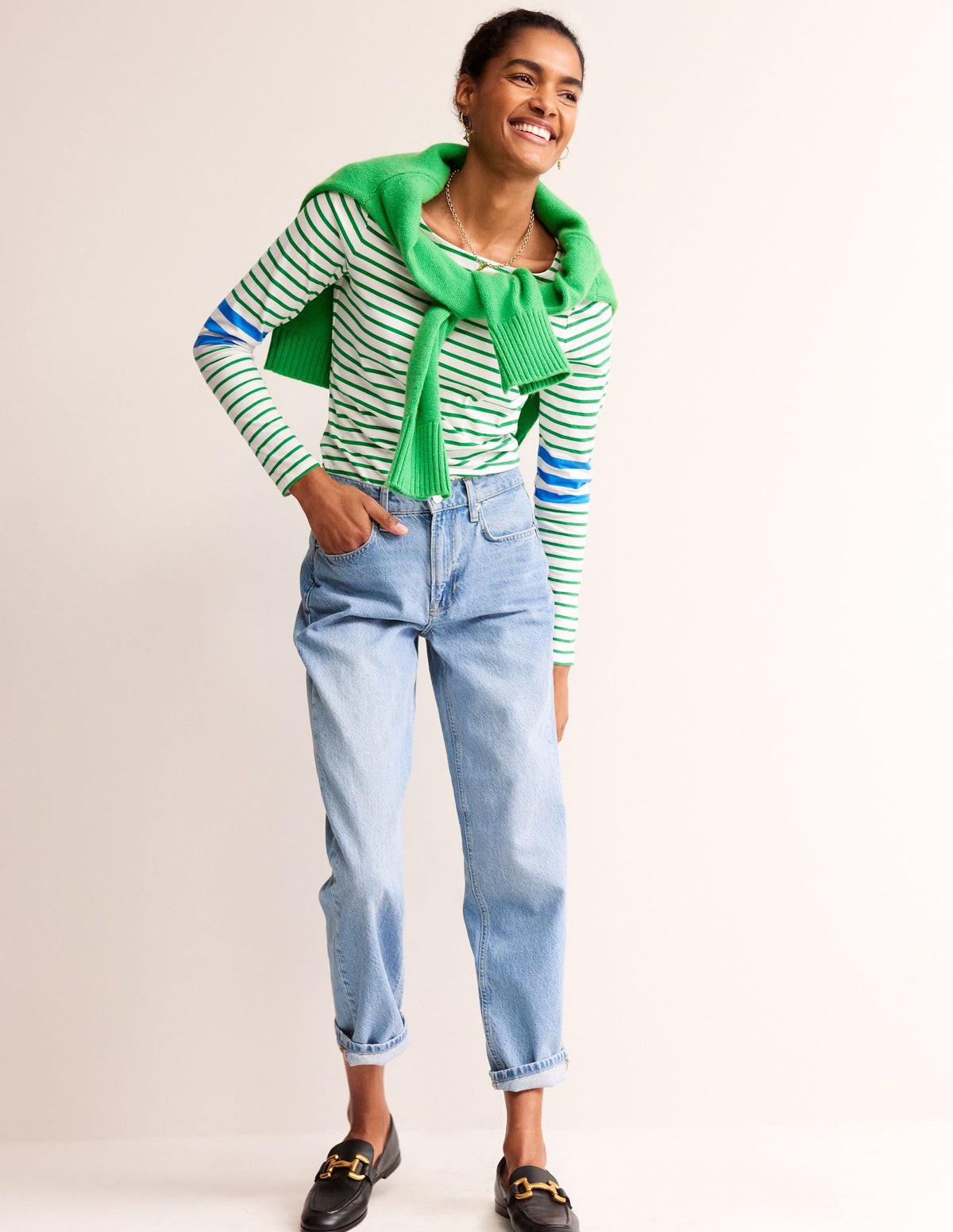 Ella Long Sleeve Breton-Green, Blue Stripe-4