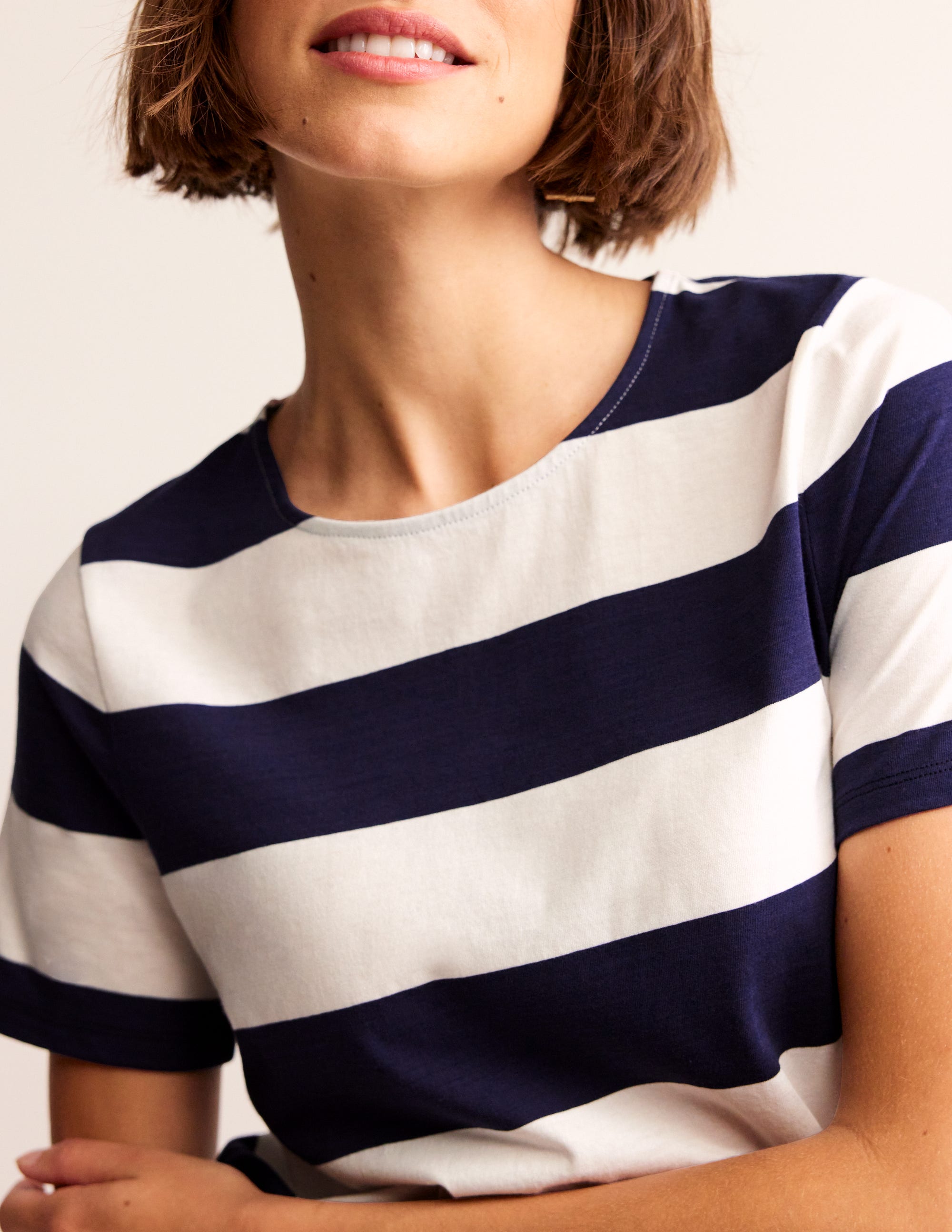 Bea Short Sleeve Breton-Navy Ivory, Wide Stripe - Image 2