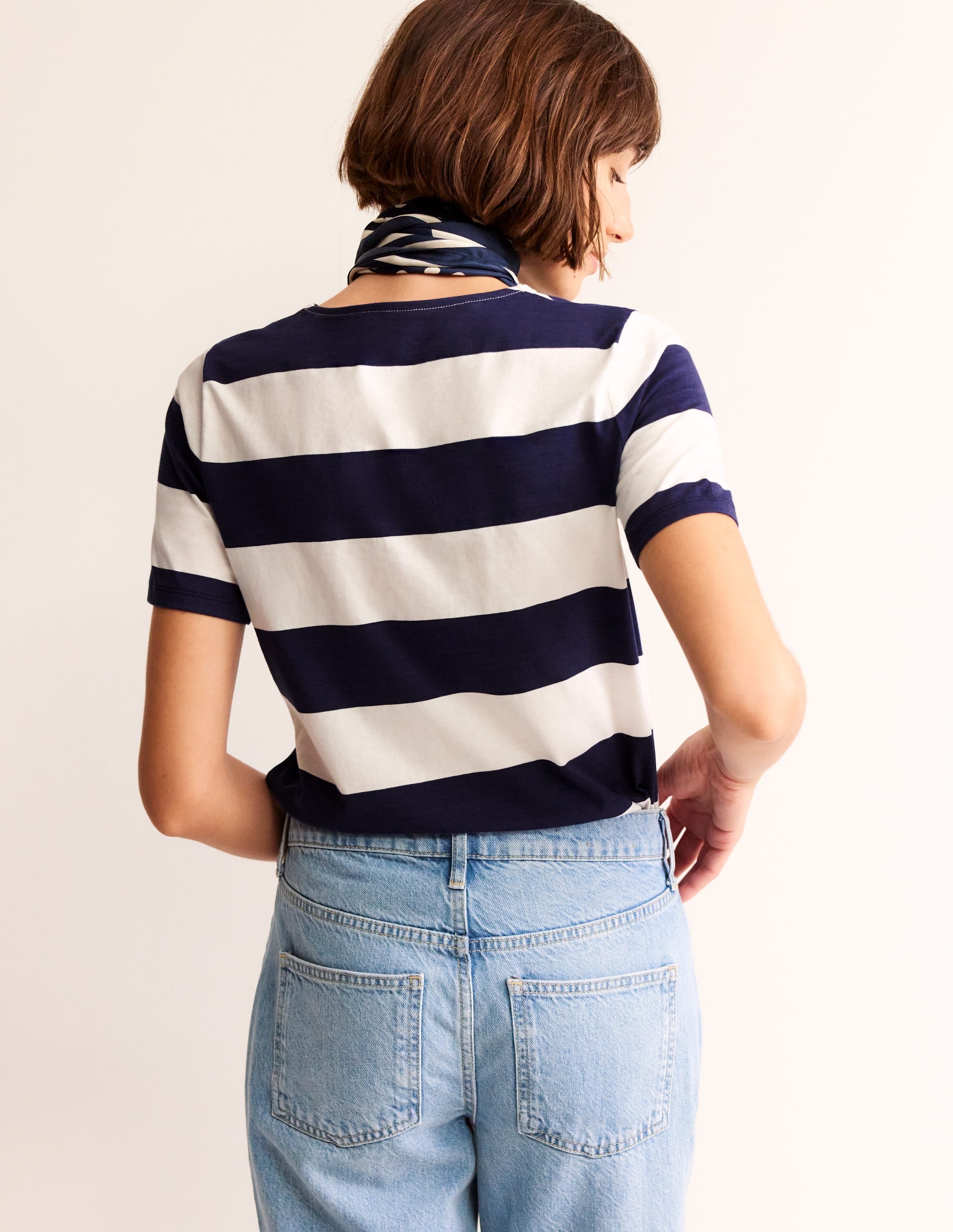 Bea Short Sleeve Breton-Navy Ivory, Wide Stripe - Image 3