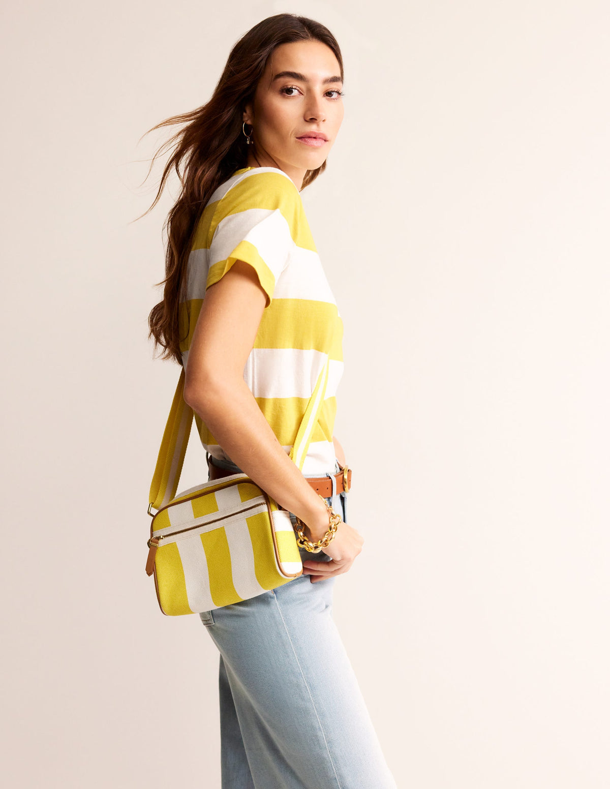 Bea Short Sleeve Breton-Yellow, Ivory Wide Stripe - Image 1