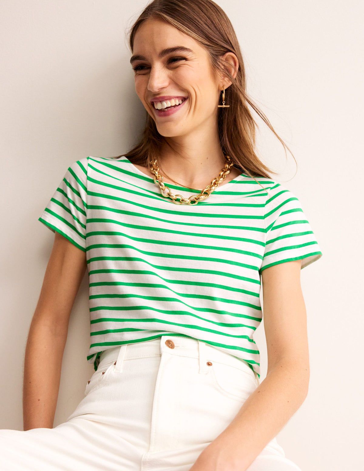 Ella Short Sleeve Breton-Ivory, Green - Image 1