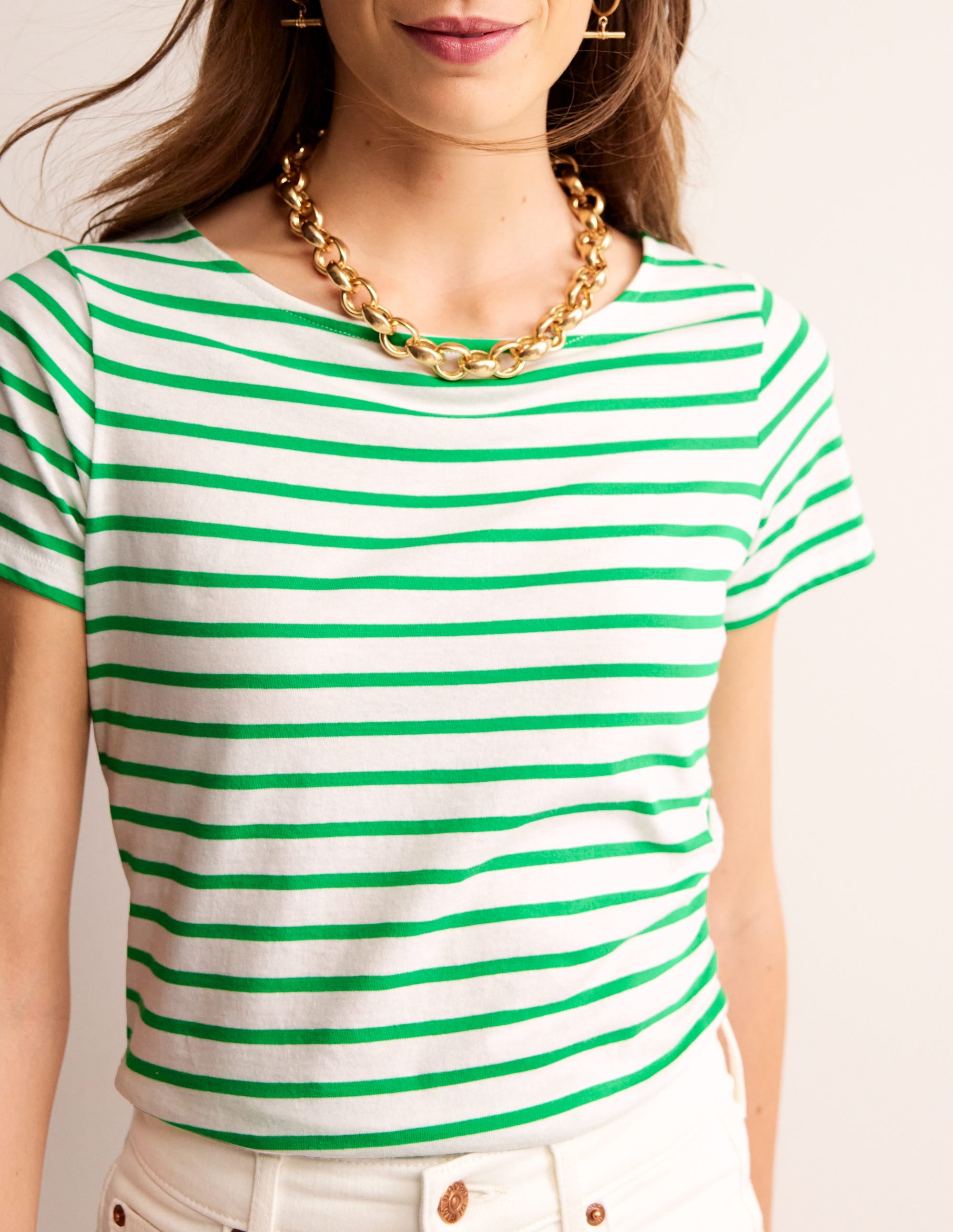 Ella Short Sleeve Breton-Ivory, Green - Image 2