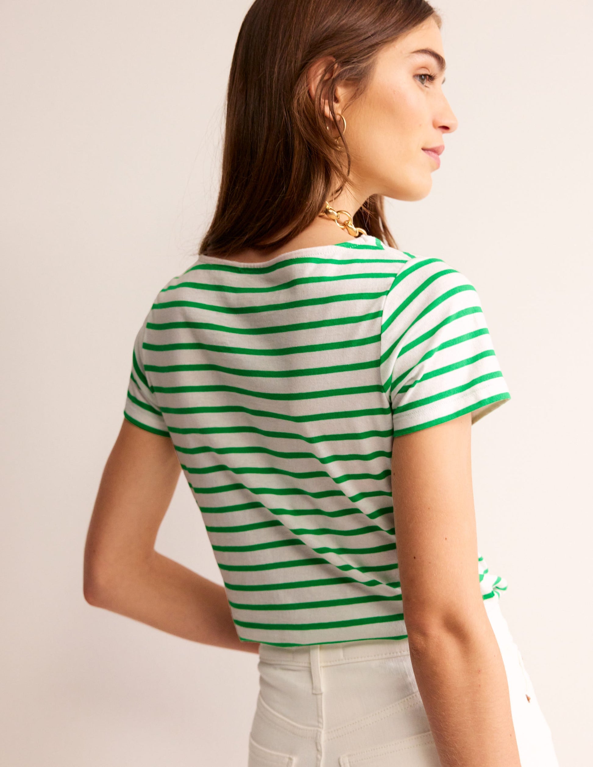 Ella Short Sleeve Breton-Ivory, Green-3