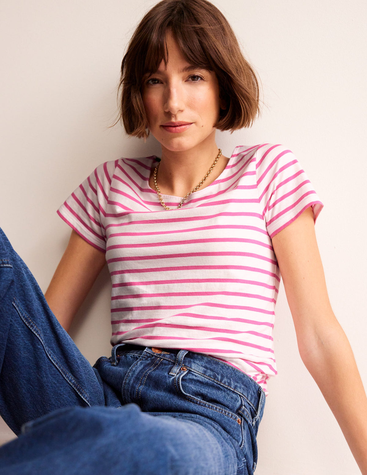 Ella Short Sleeve Breton-Ivory, Pink - Image 2