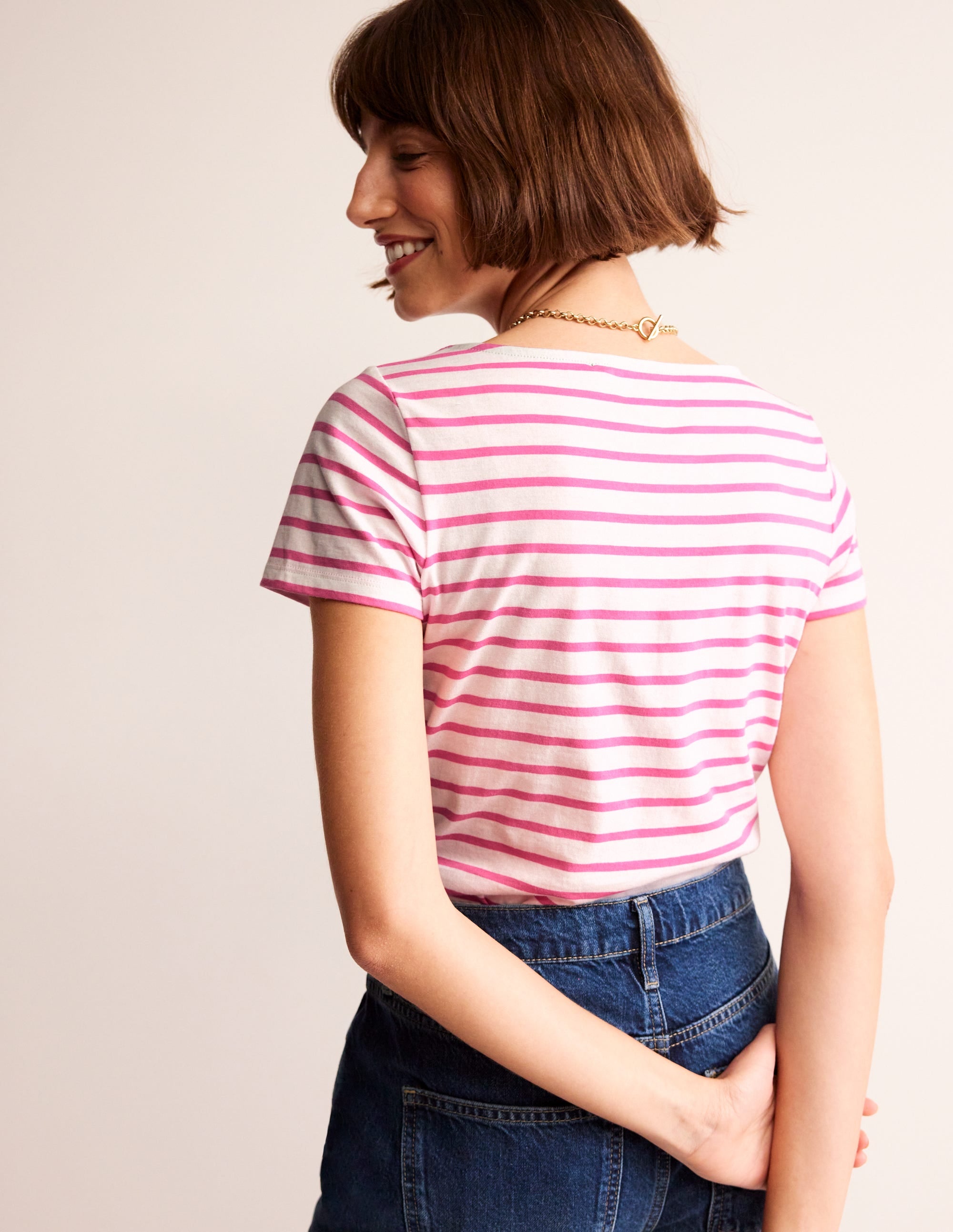 Ella Short Sleeve Breton-Ivory, Pink - Image 3
