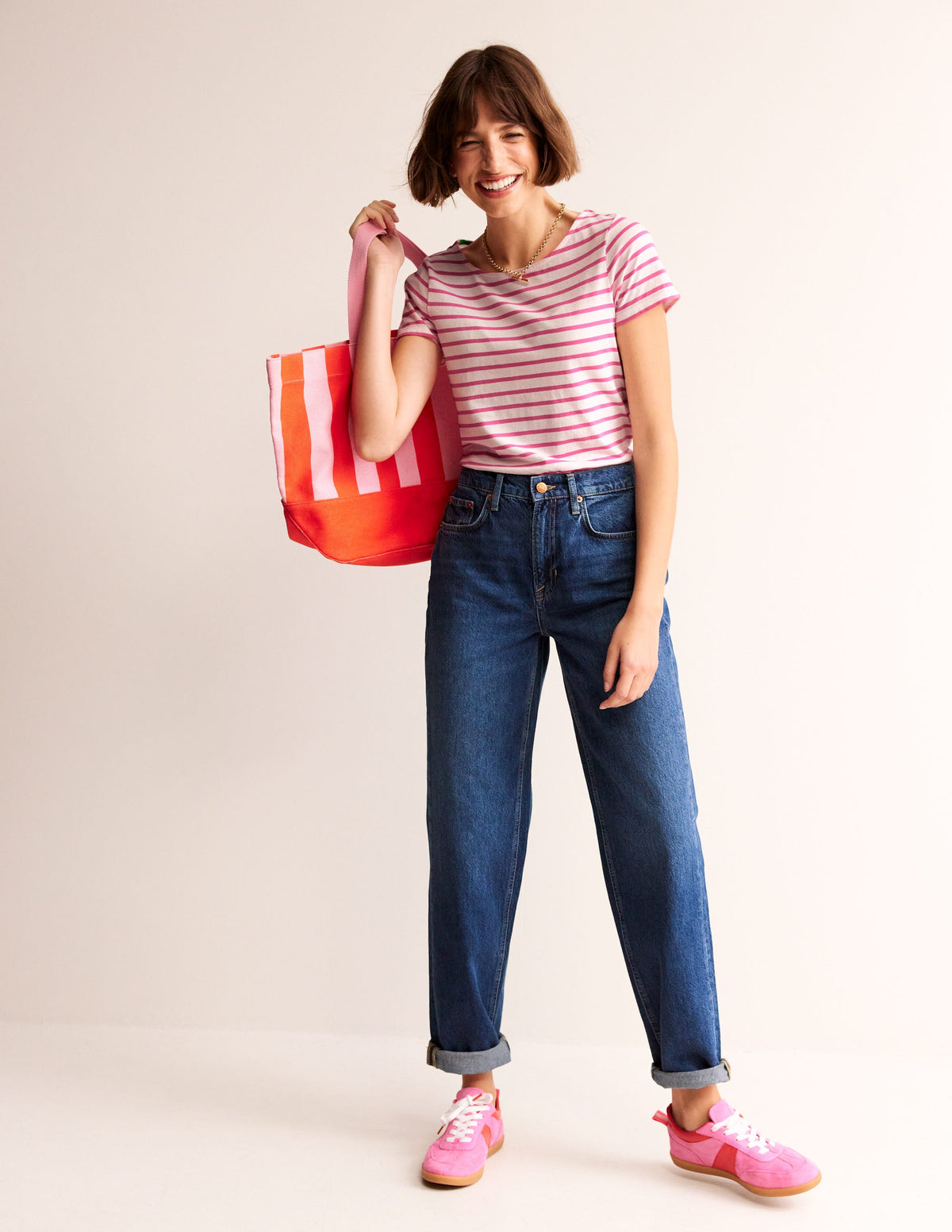 Ella Short Sleeve Breton-Ivory, Pink-4