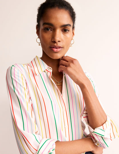 Sienna Silk Shirt-Ivory, Multi Stripe