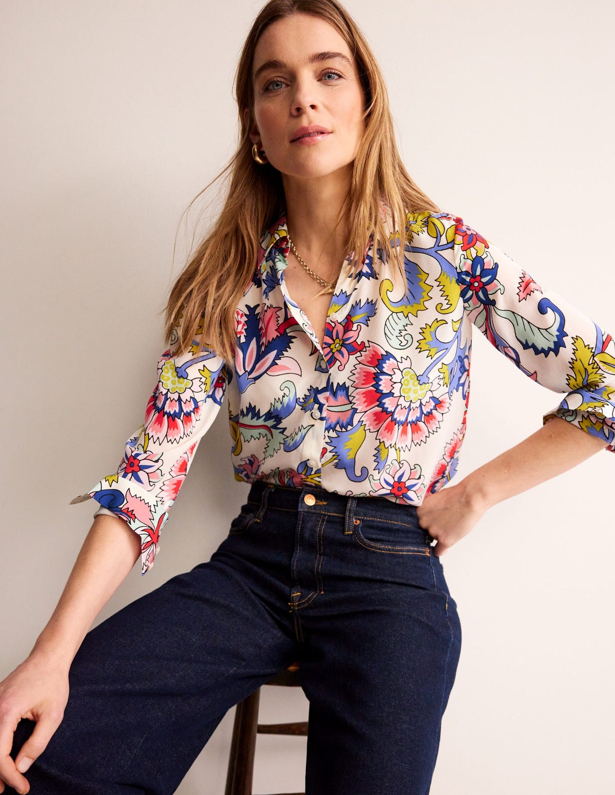 Sienna Silk Shirt-Ivory, Botanical Bunch-1