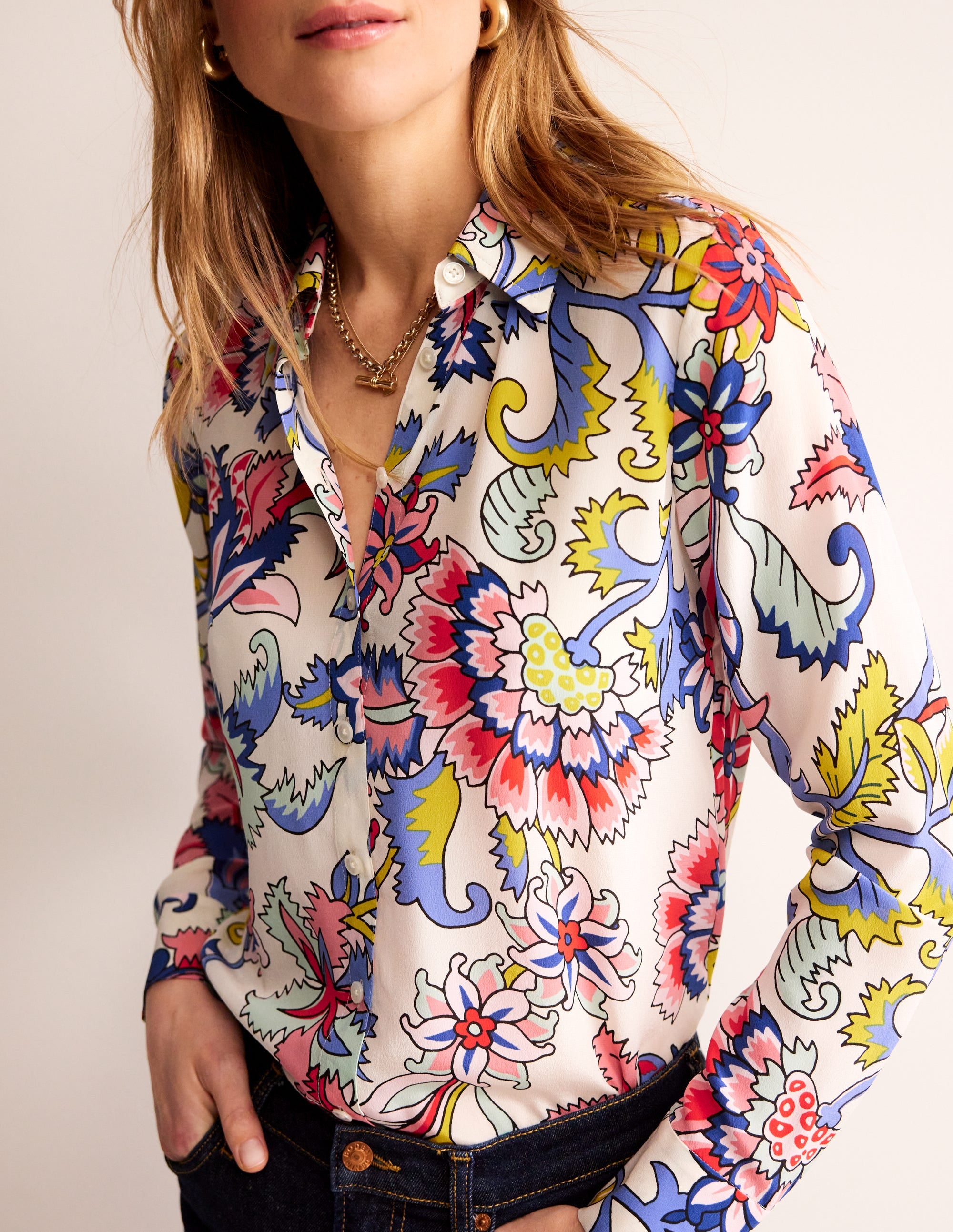 Sienna Silk Shirt-Ivory, Botanical Bunch - Image 2