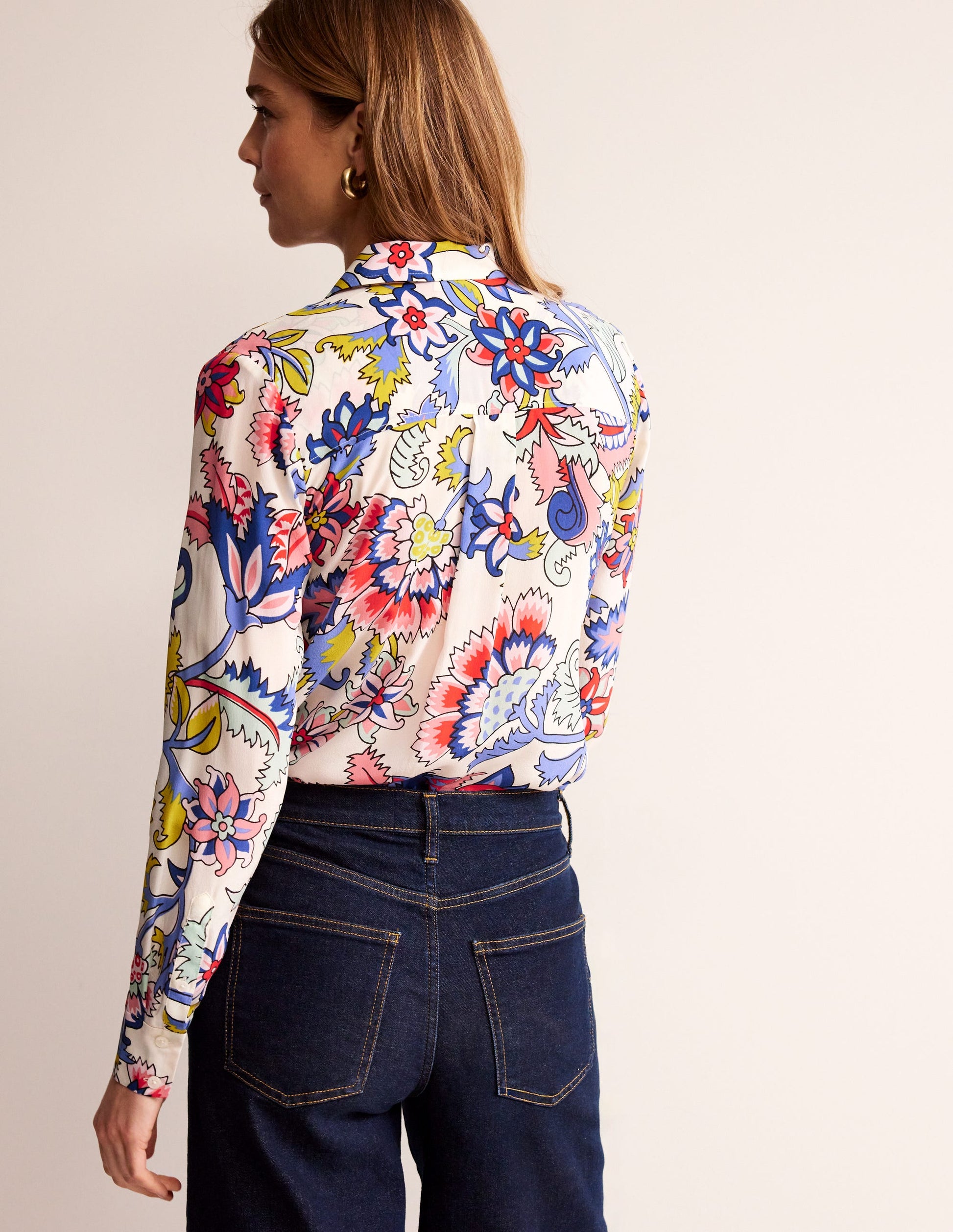 Sienna Silk Shirt-Ivory, Botanical Bunch-3