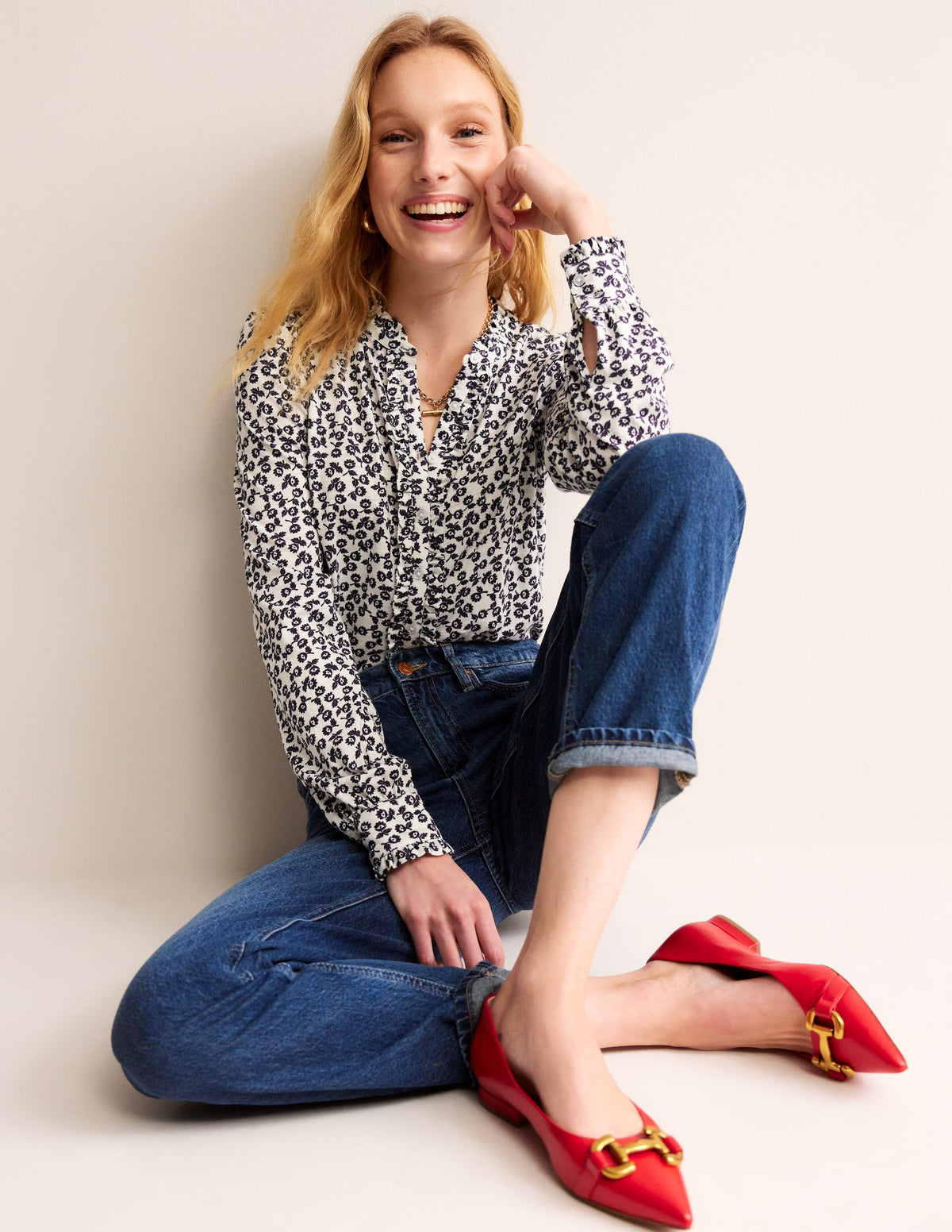 Caroline Jersey Shirt-Ivory, Ditsy Bud-2