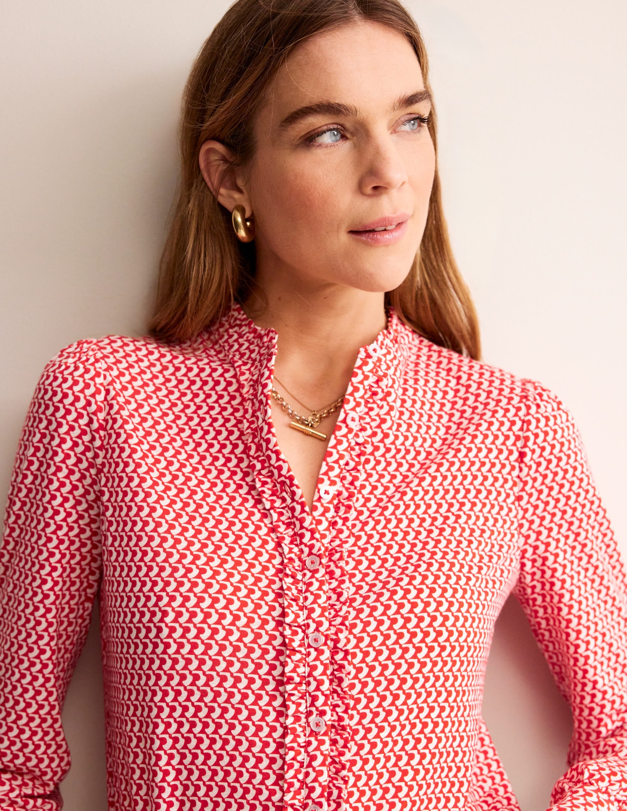 Caroline Jersey Shirt-Flame Scarlet, Arc Geo - Image 1