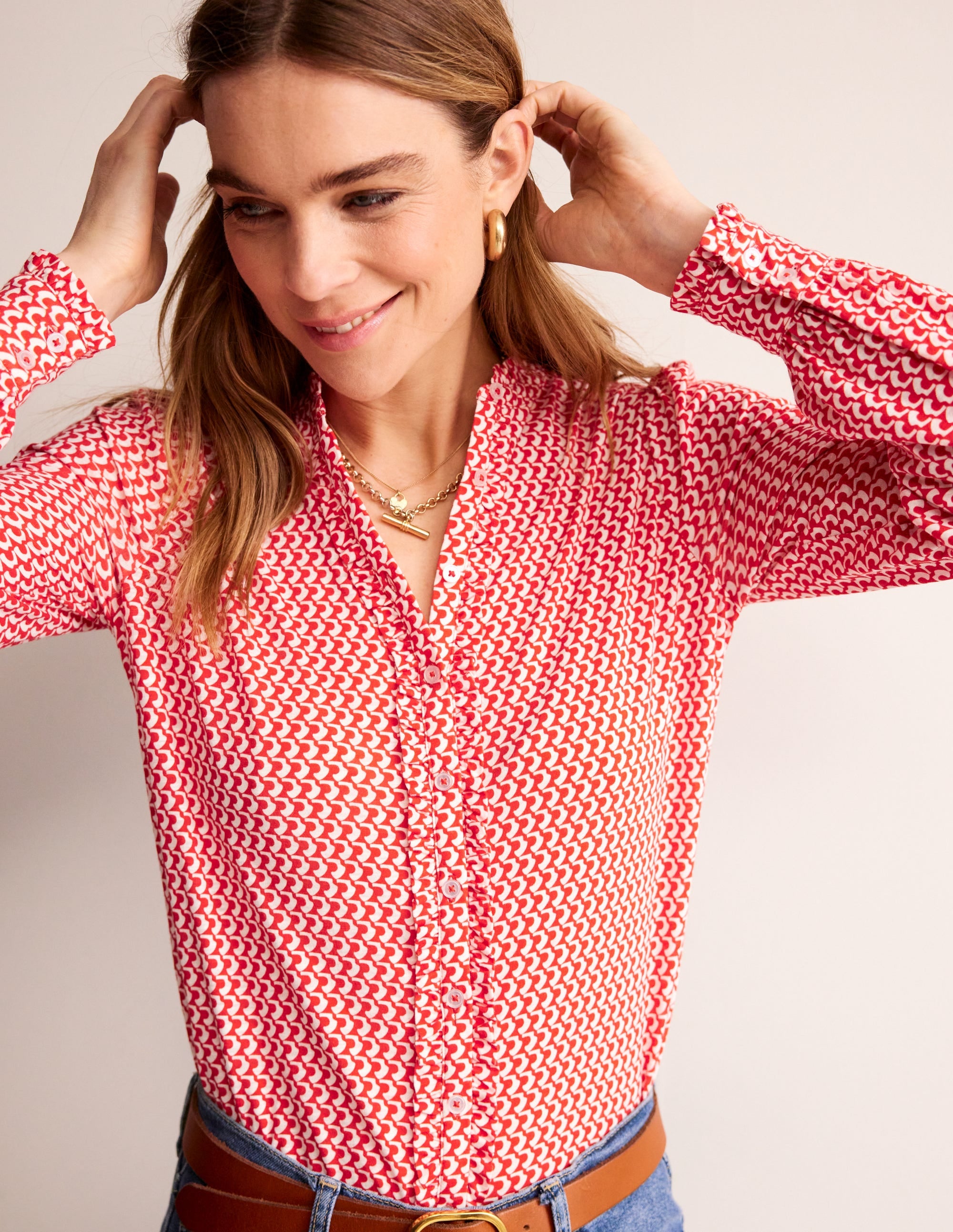 Caroline Jersey Shirt-Flame Scarlet, Arc Geo - Image 4